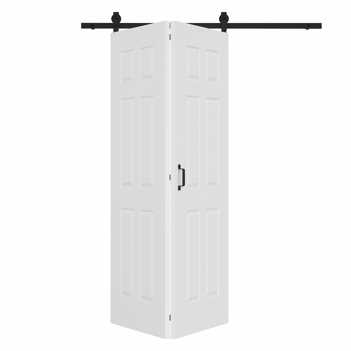 6 Panel Bifold Barn Door MDF Wood, Prefinished & Paintable Surface, with Hardware Kit & Handle & Floor Guide, White