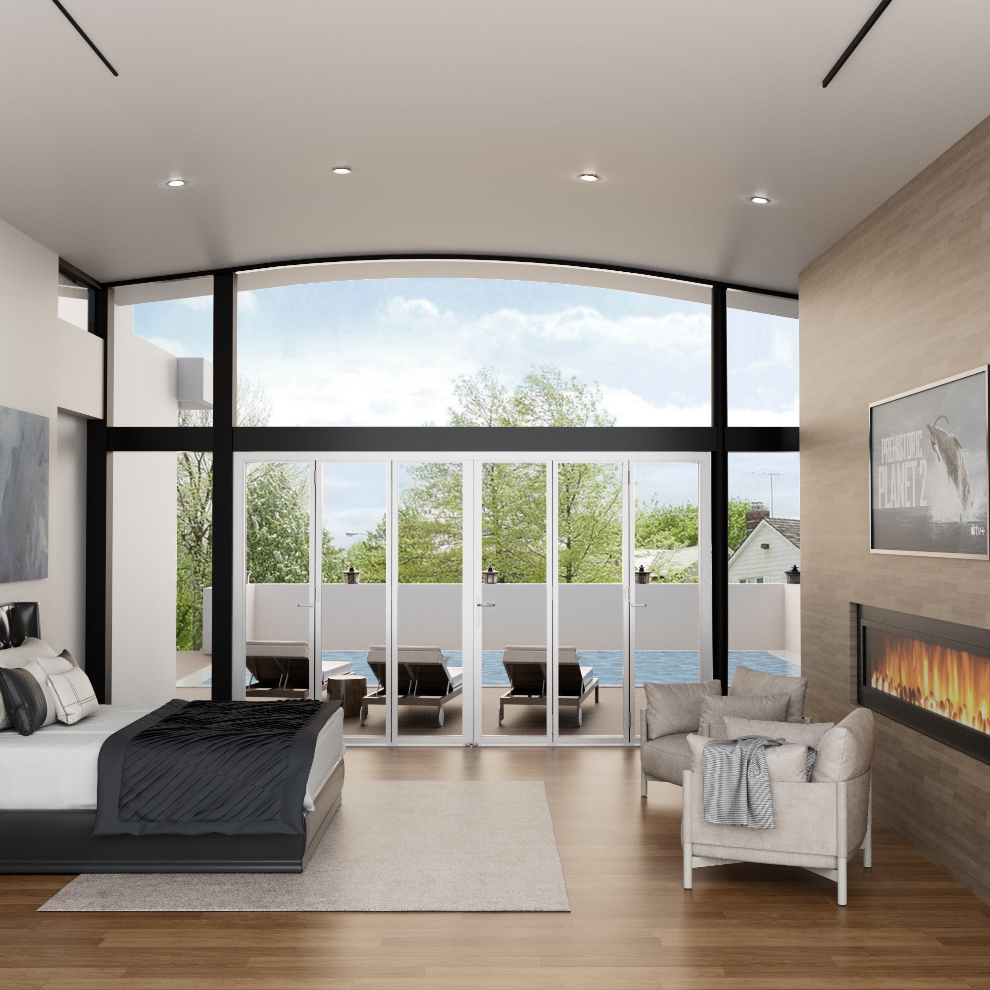 Ark Design 6 Panel Center Opening Outswing Double Tempered Glass White Aluminum Folding Patio Door