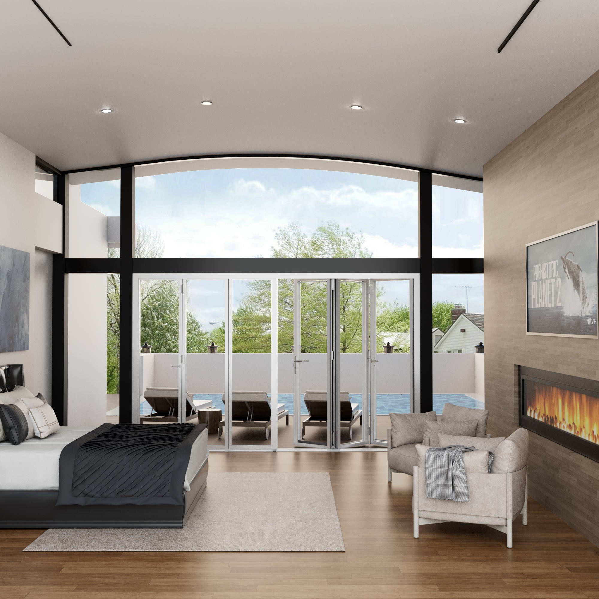 Ark Design 6 Panel Center Opening Outswing Double Tempered Glass White Aluminum Folding Patio Door