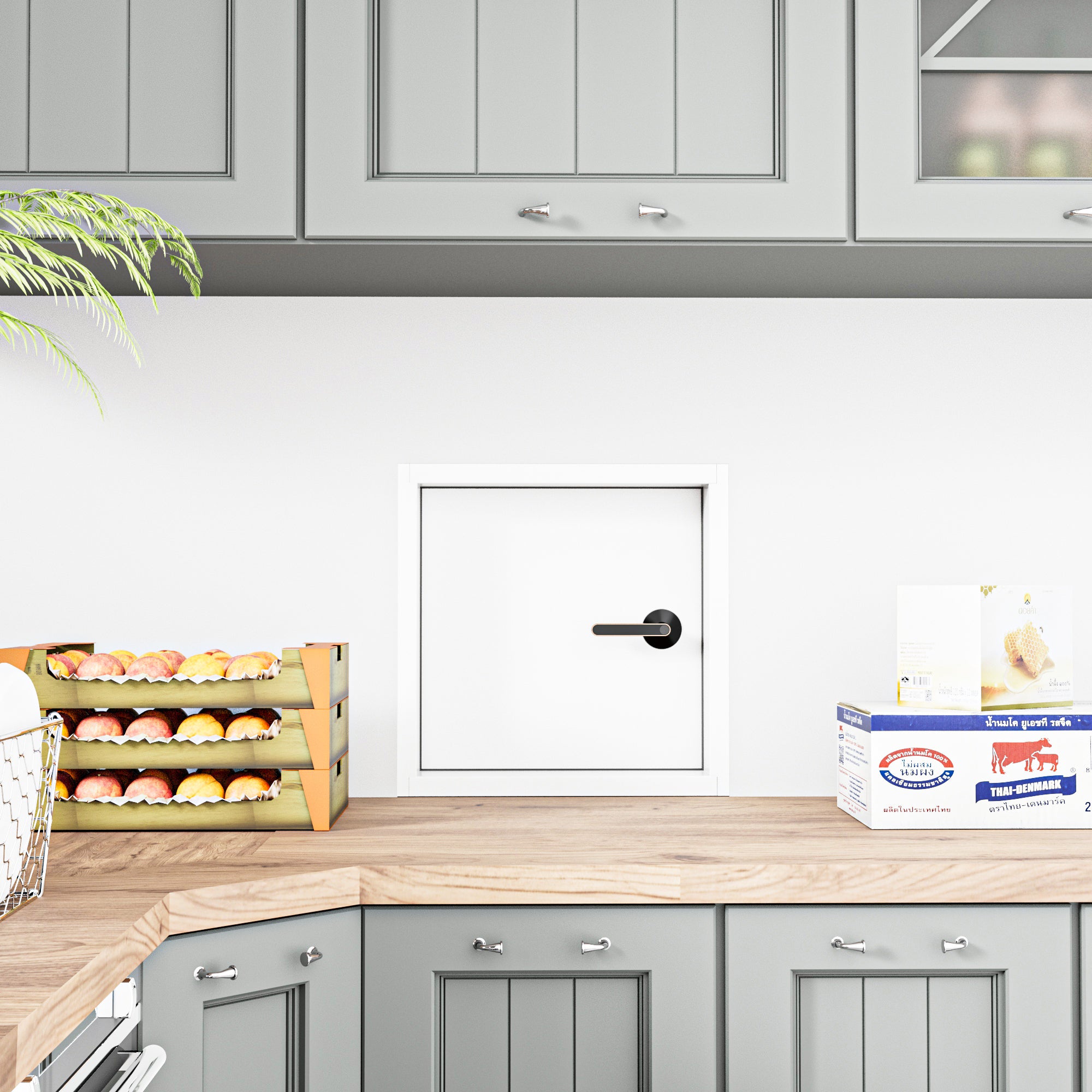 Fire-Rated Right-Hand/Outswing White Primed Wood Garage to Pantry Grocery Pass-Through Door