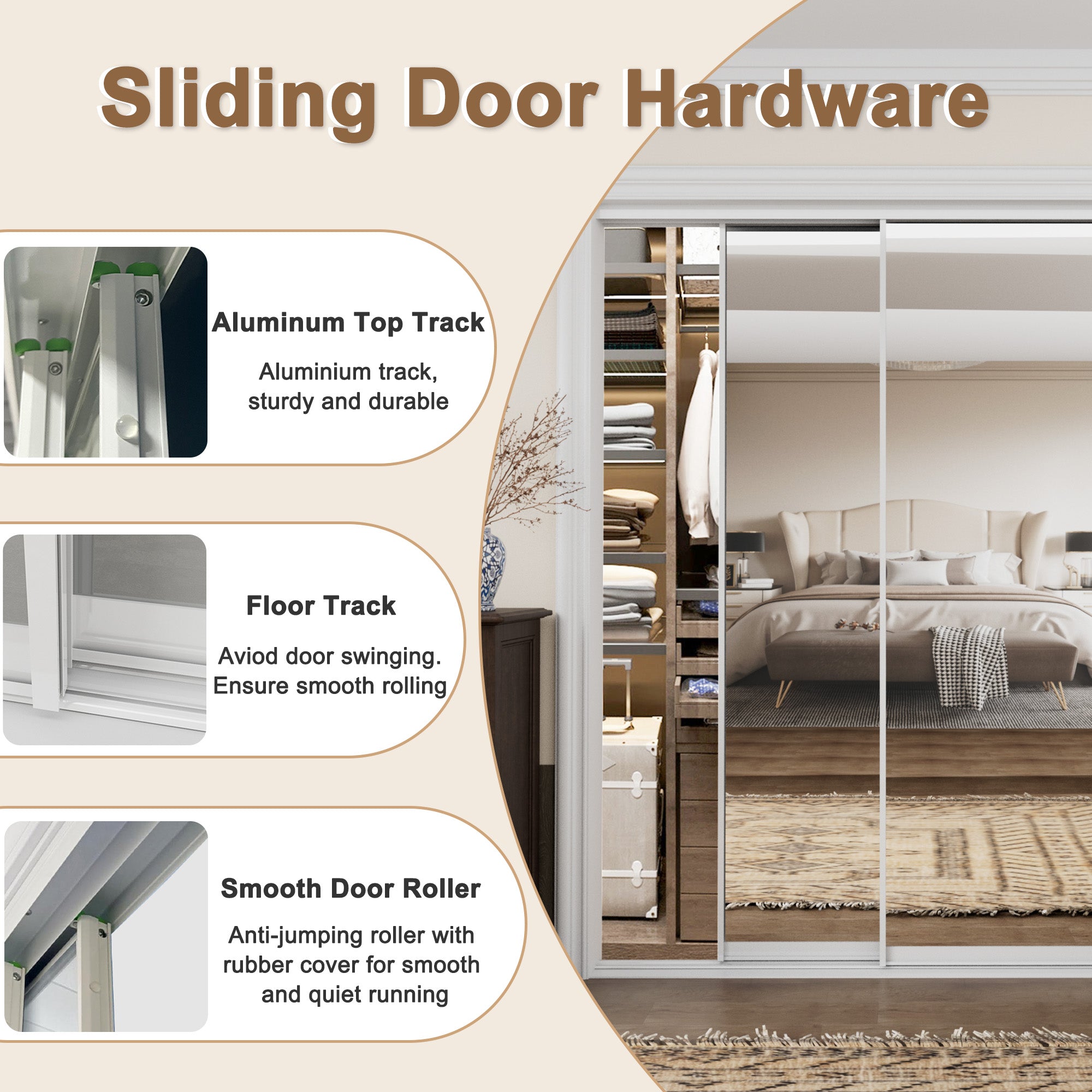 Ark Design 1-Lite tempered clear glass Bypass Sliding Closet Door with Hardware Kit, White Aluminum Frame
