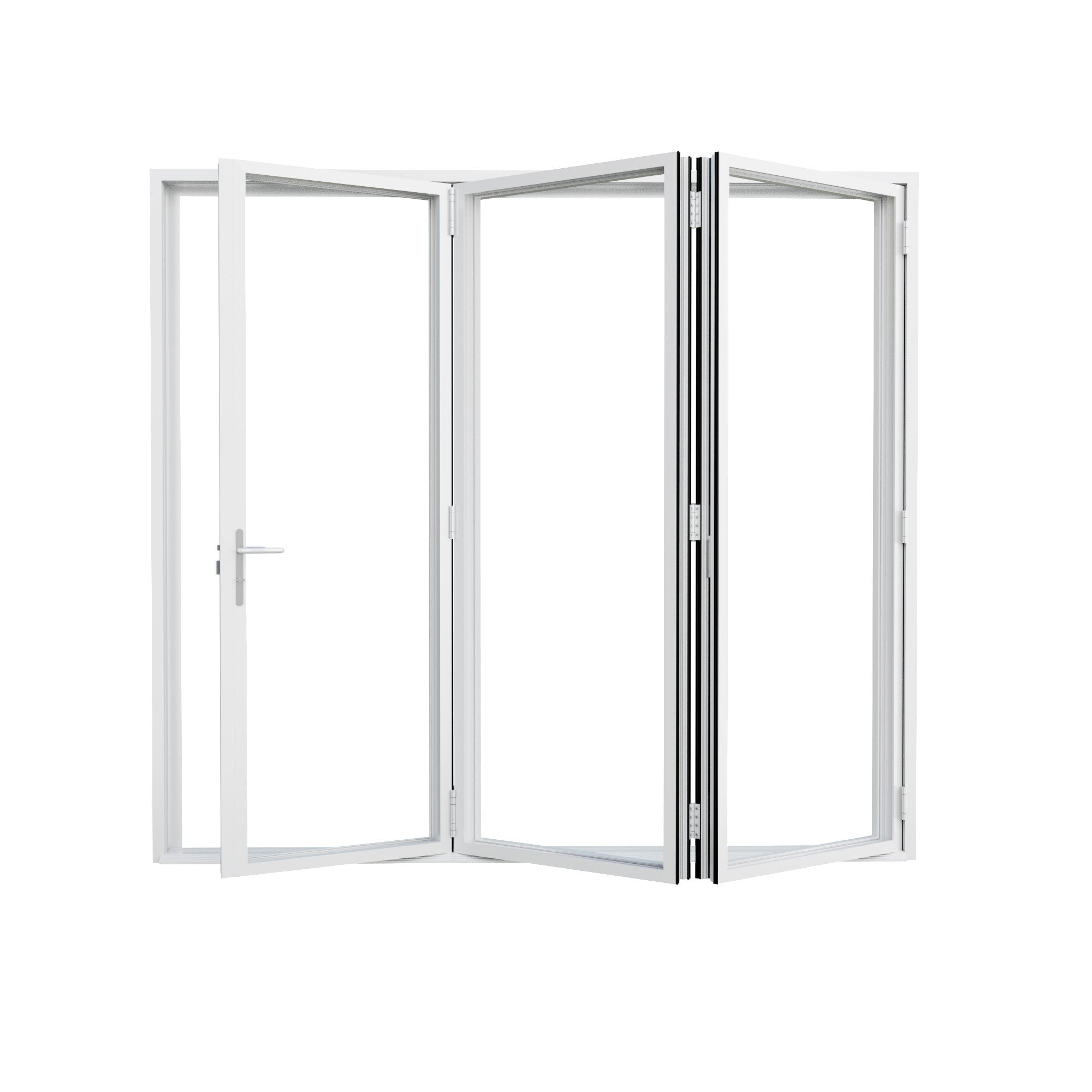 Ark Design 3 Panel Center Opening Outswing Double Tempered Glass White Aluminum Folding Patio Door