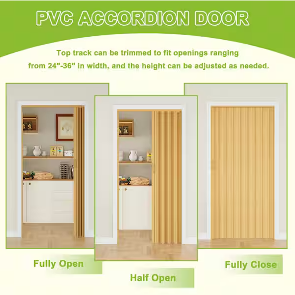 Ark Design Upgrade Single Layer Trimmable Oak Vinyl Accordion Door with Handles and Magnetic Door Lock