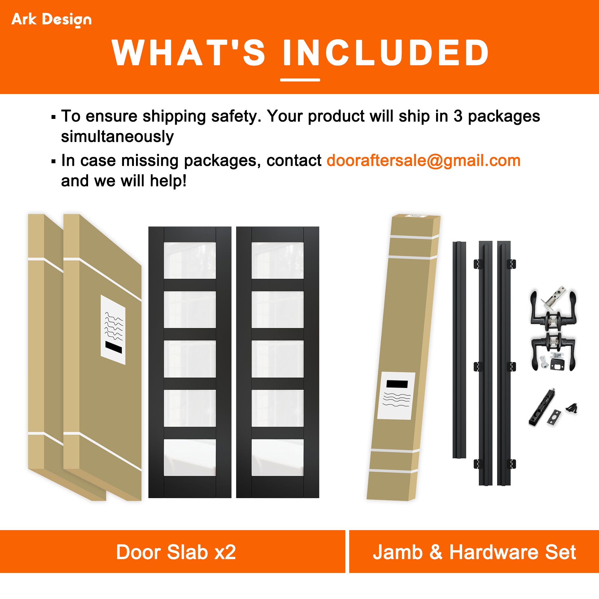 [Black Hardware Prehung French Door Collection] 5-Lite Frosted Glass Black Solid Core Double Prehung French Door with Ready-to-Assemble Black Jamb
