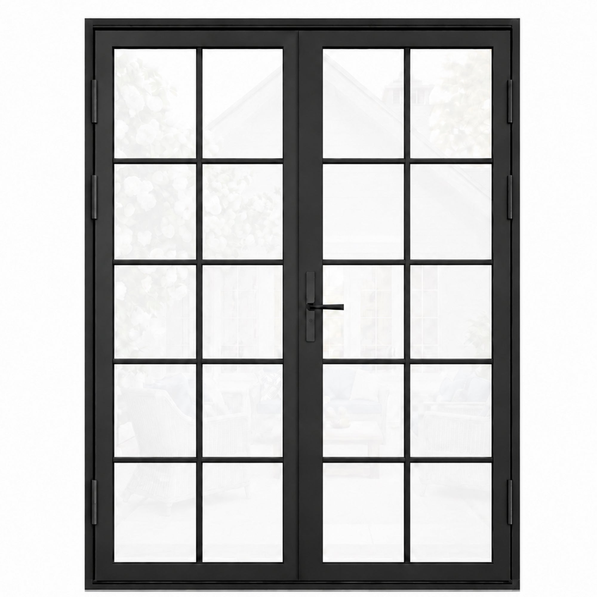 Ark Design French Double Black Aluminum Patio Door with 10-Lite Tempered Clear Glass
