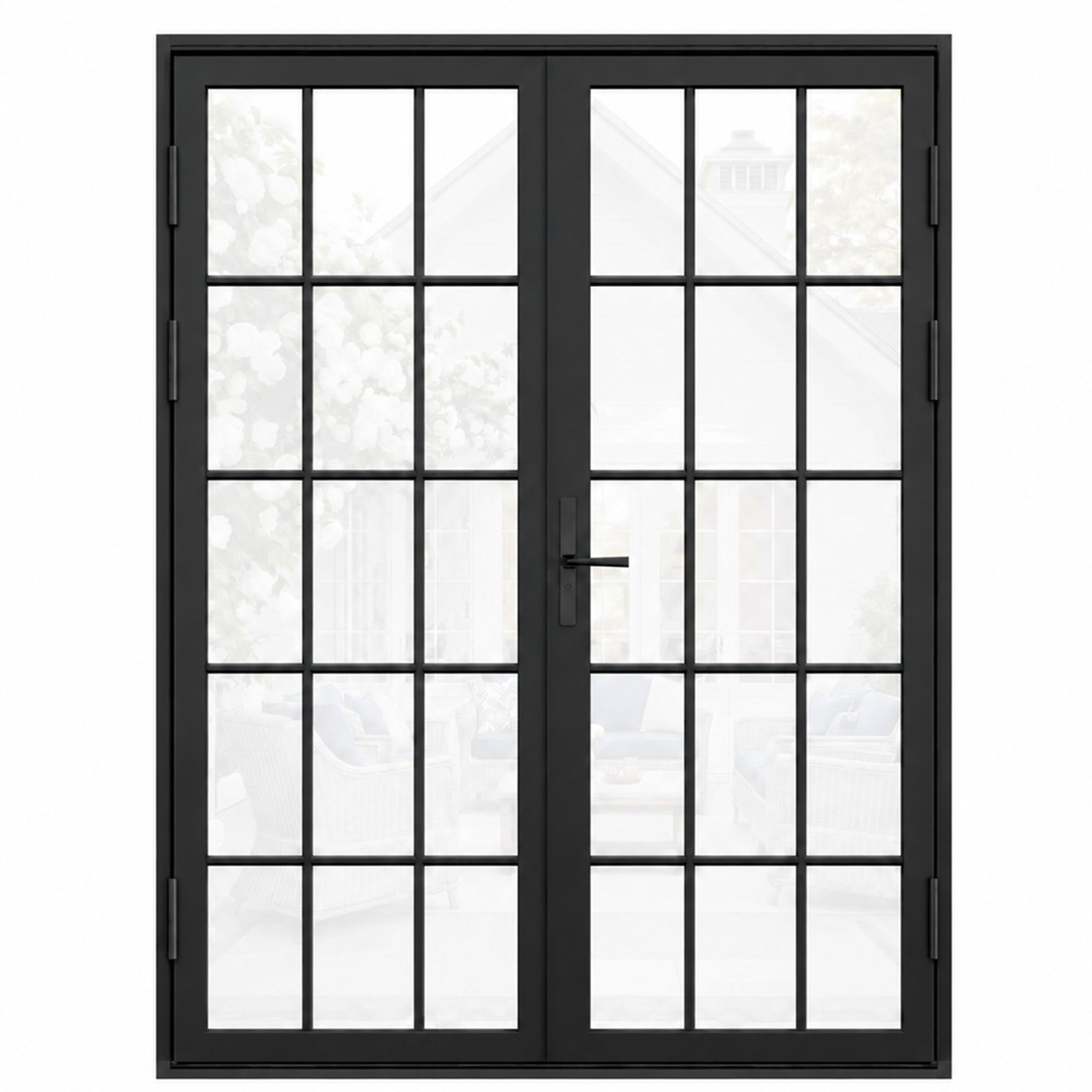 Ark Design French Double Black Aluminum Patio Door with 15-Lite Tempered Clear Glass