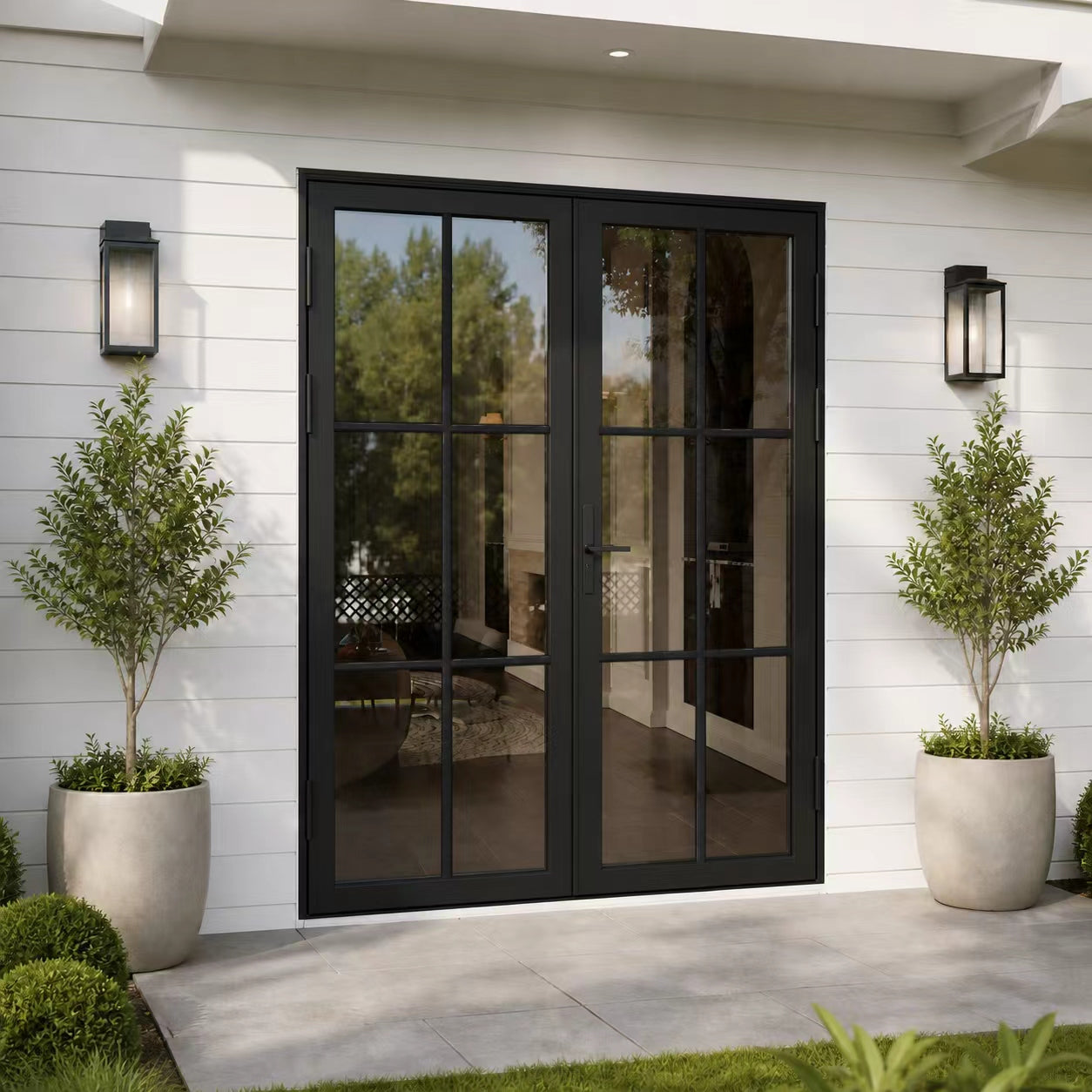 Ark Design French Double Black Aluminum Patio Door with 6-Lite Tempered Clear Glass