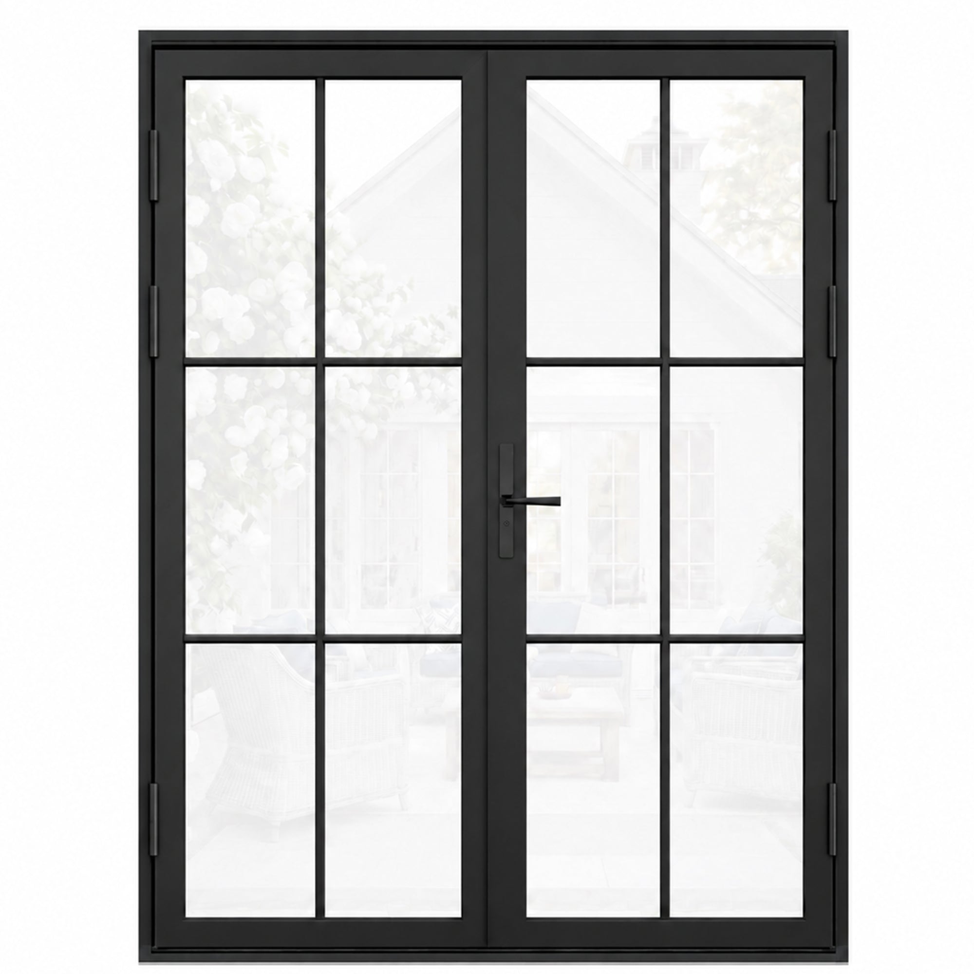 Ark Design French Double Black Aluminum Patio Door with 6-Lite Tempered Clear Glass