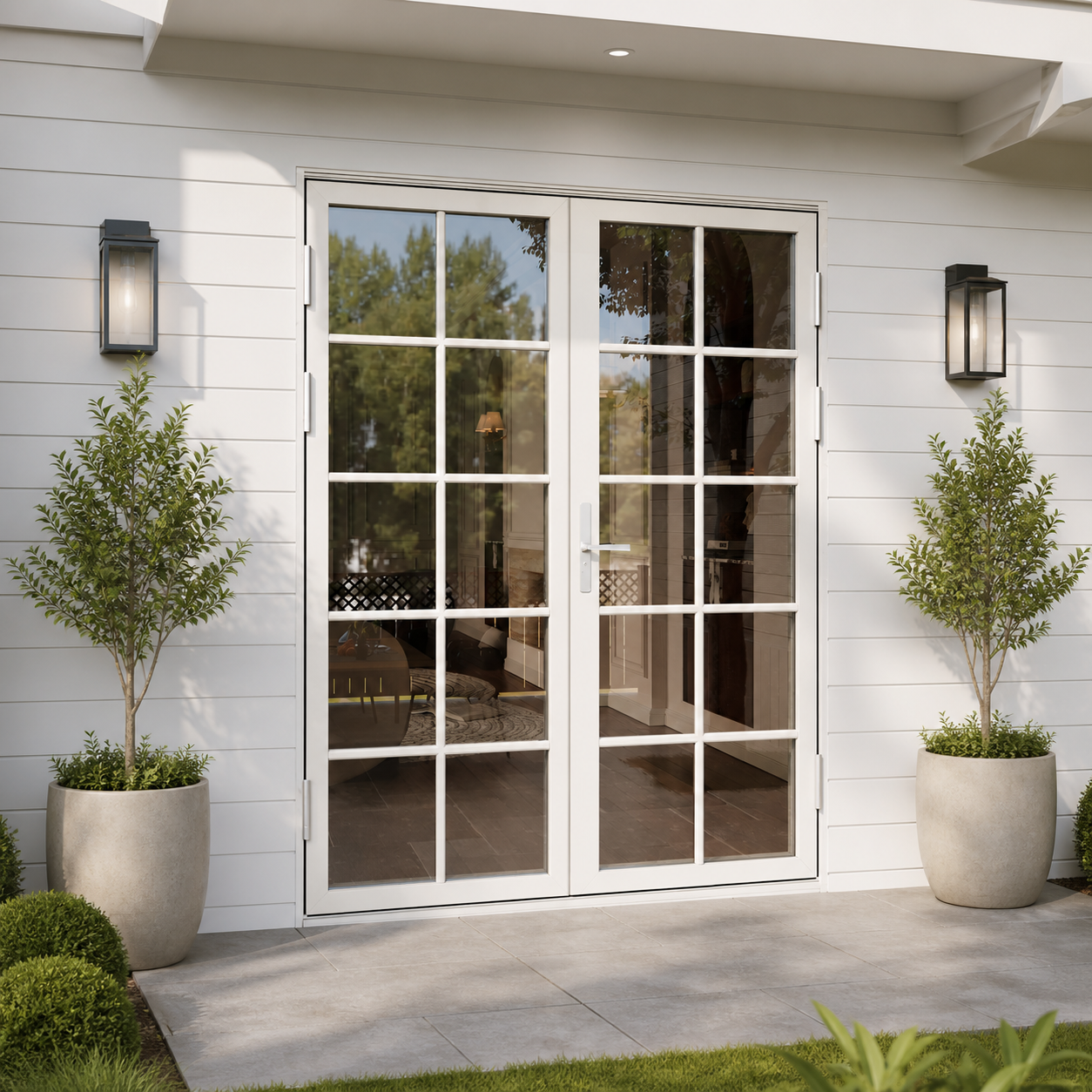 Ark Design French Double White Aluminum Patio Door with 10-Lite Tempered Clear Glass