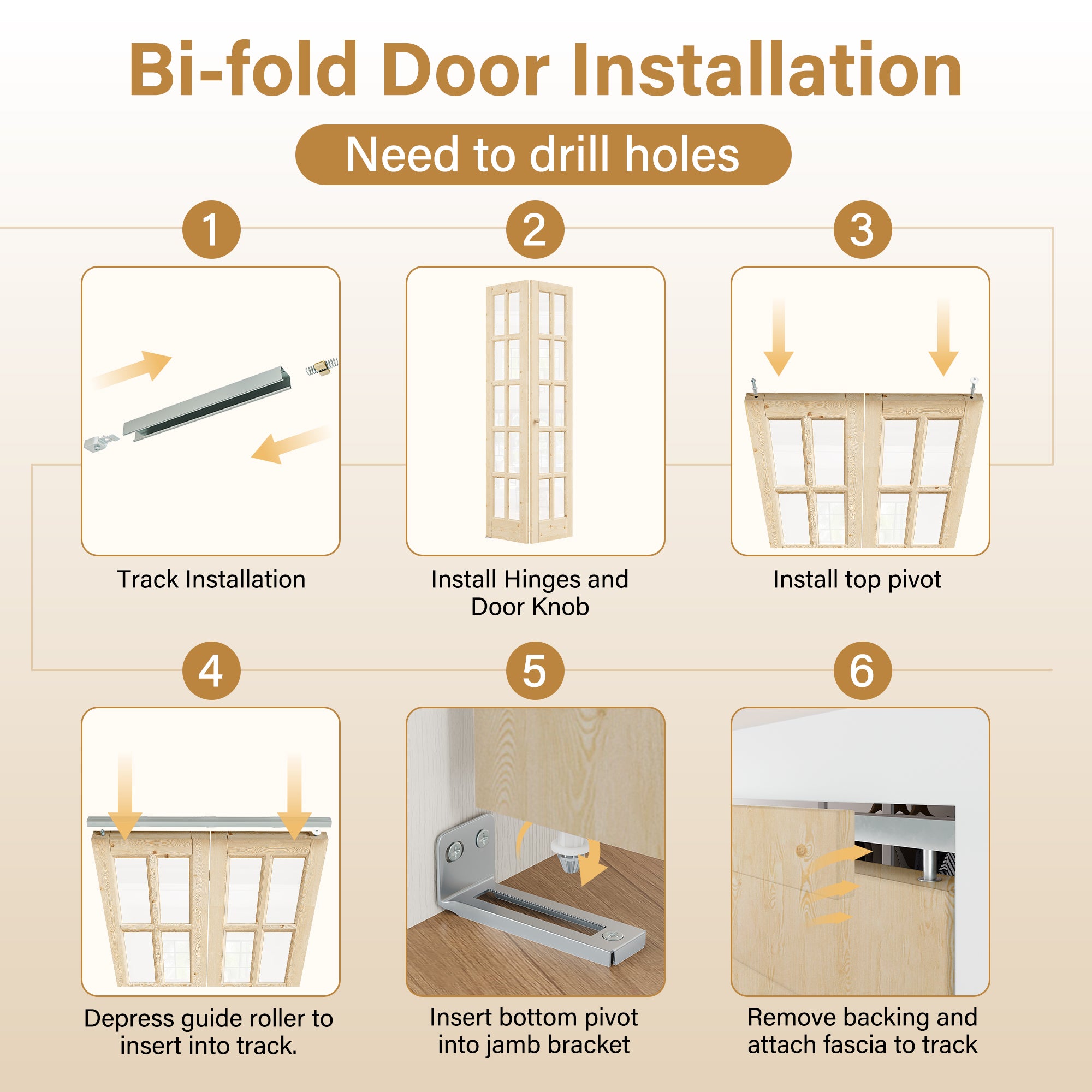 [Two Hardware Kits] Ark Design 10-Lite Pine Wood & Tempered Clear Glass Bifold Door, Bi-fold Door plus Pivot Door W/ 2-Type Hardware, 2-Slabs Solid Core Unfinished & Paintable Door