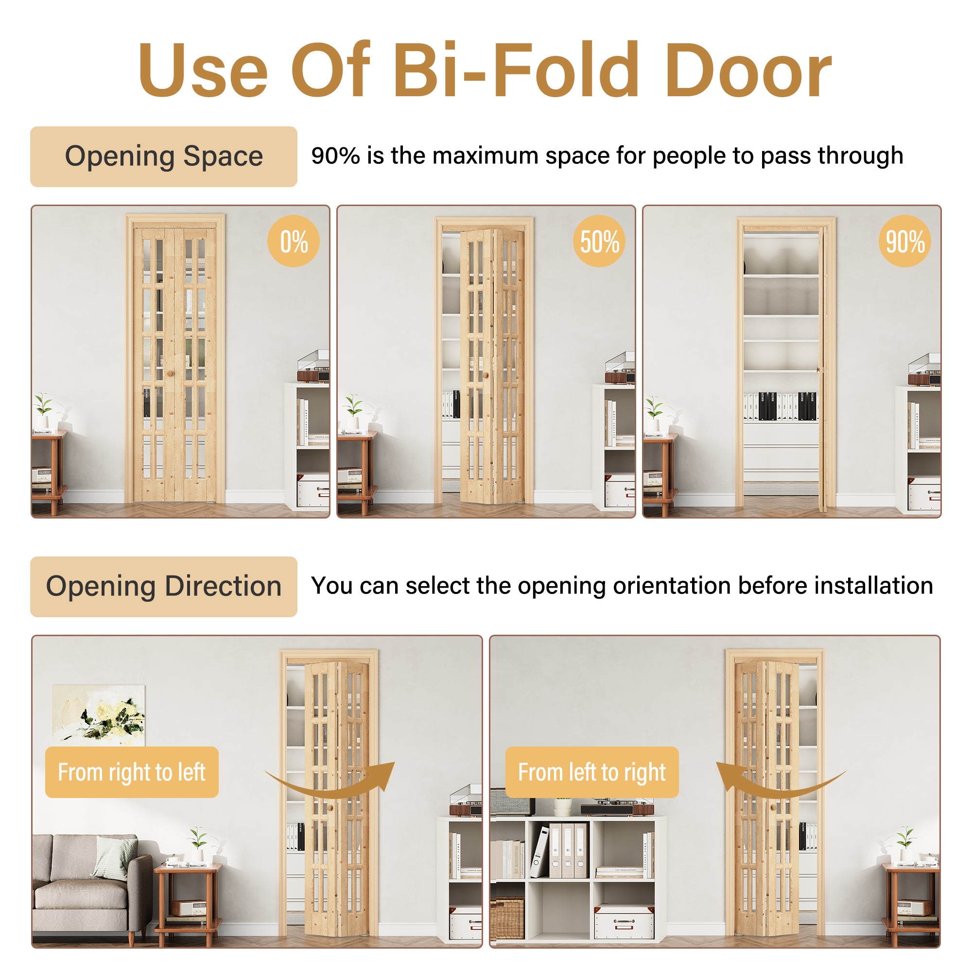 [Two Hardware Kits] Ark Design 10-Lite Pine Wood & Tempered Clear Glass Bifold Door, Bi-fold Door plus Pivot Door W/ 2-Type Hardware, 2-Slabs Solid Core Unfinished & Paintable Door