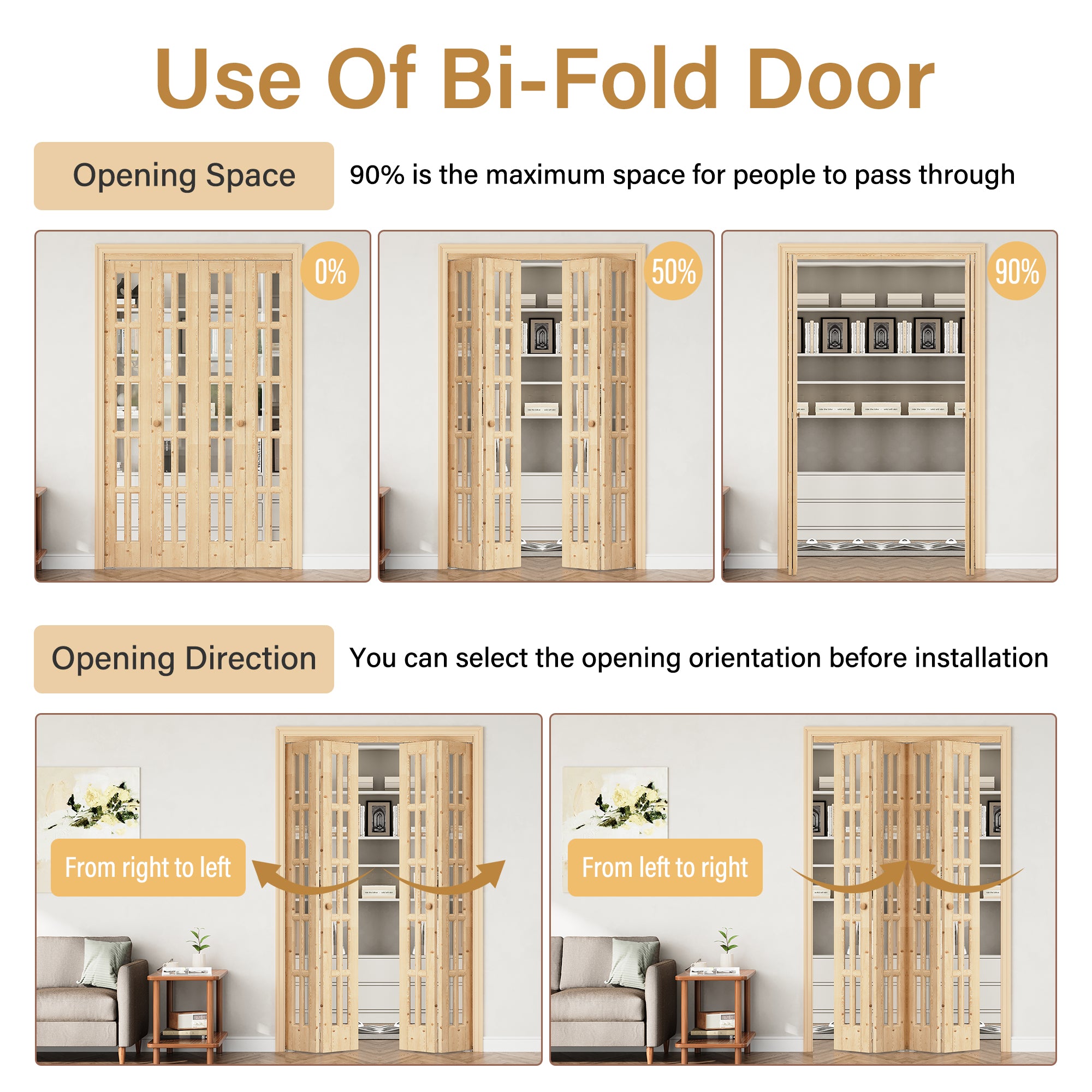 [Two Hardware Kits] Ark Design 10-Lite Pine Wood & Tempered Clear Glass Bifold Door, Bi-fold Door plus Pivot Door W/ 2-Type Hardware, 2-Slabs Solid Core Unfinished & Paintable Door