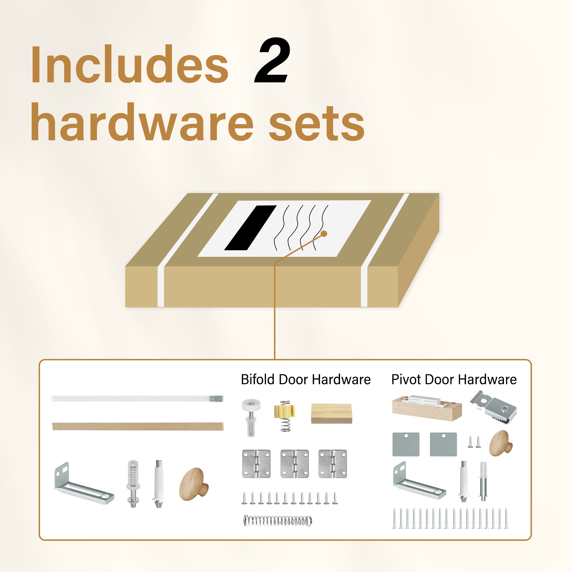 [Two Hardware Kits] Ark Design 8-Lite Pine Wood & Tempered Clear Glass Bifold Door, Bi-fold Door plus Pivot Door W/ 2-Type Hardware, 2-Slabs Solid Core Unfinished & Paintable Door