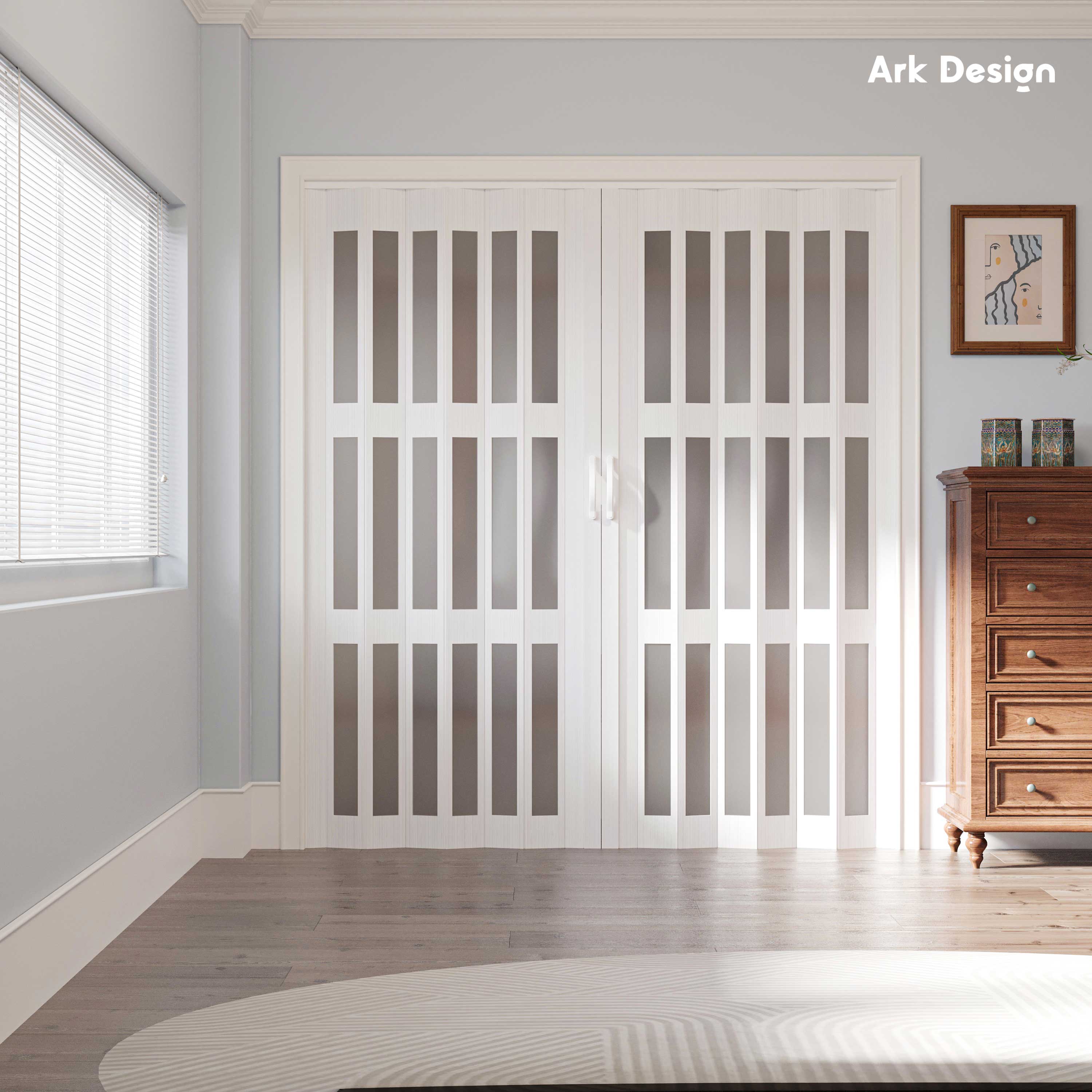 Ark Design Upgrade Dual Layer Vinyl Accordion Door with Handles and Magnetic Door Lock, 3-Lite Acrylic Glass