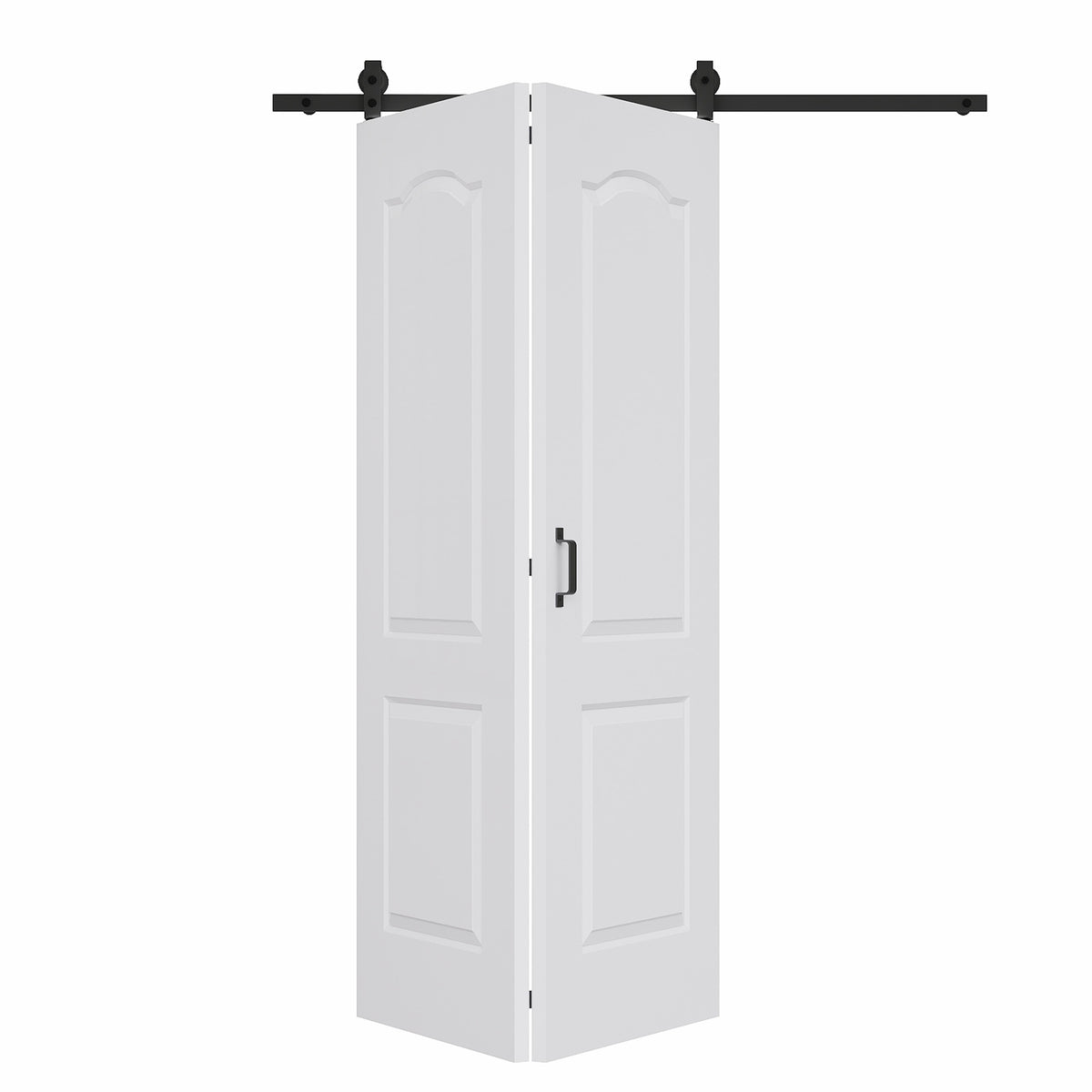 Arch Top Panel Bifold Barn Door MDF Wood, Prefinished & Paintable Surface, with Hardware Kit & Handle & Floor Guide, White