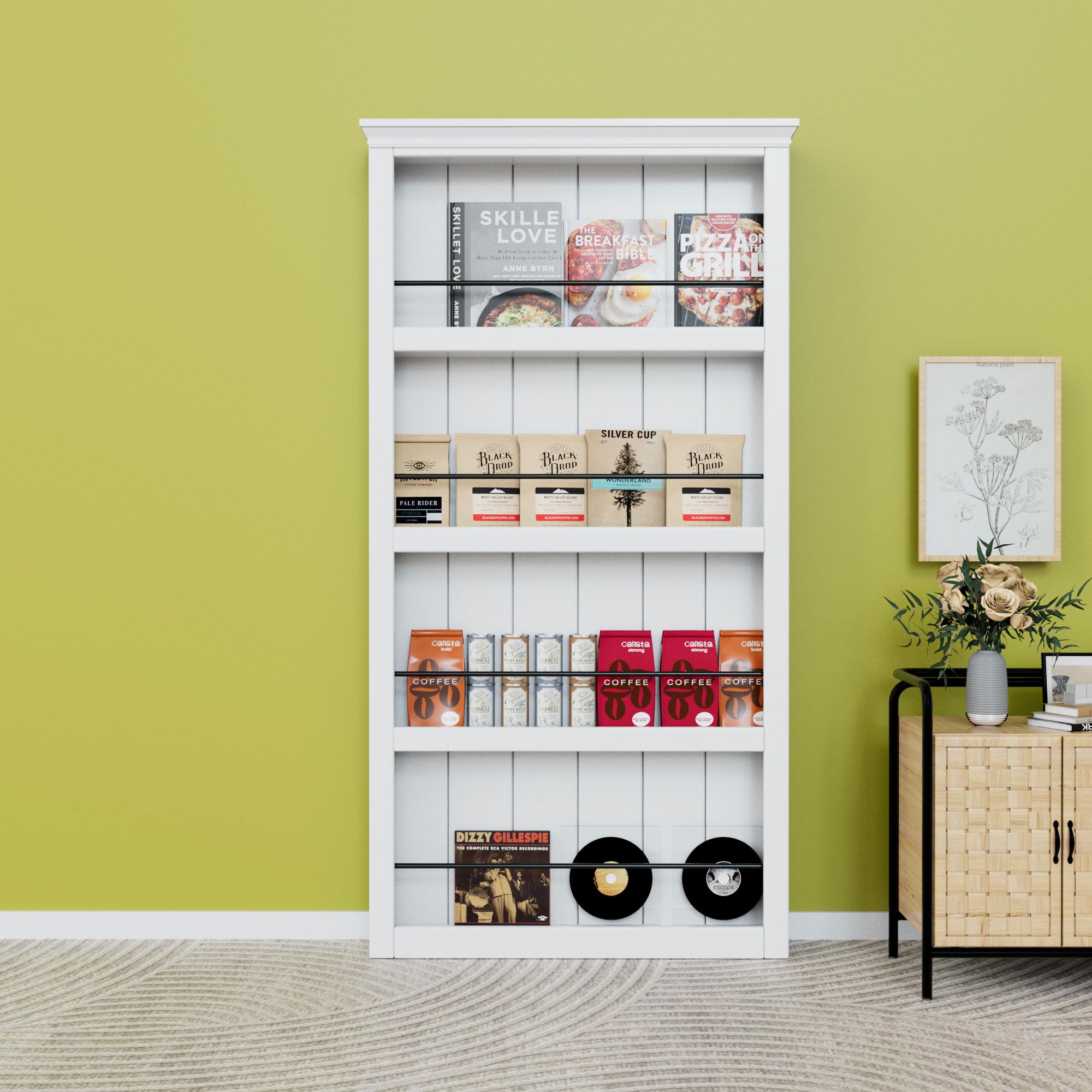 Ark Design Ghost Sliding Barn Door and Hardware Kit & Soft Close & Moulding Top, 4 Shelves Concealed Barn Door, MDF Hidden Doors, White Primed, Assembly Required