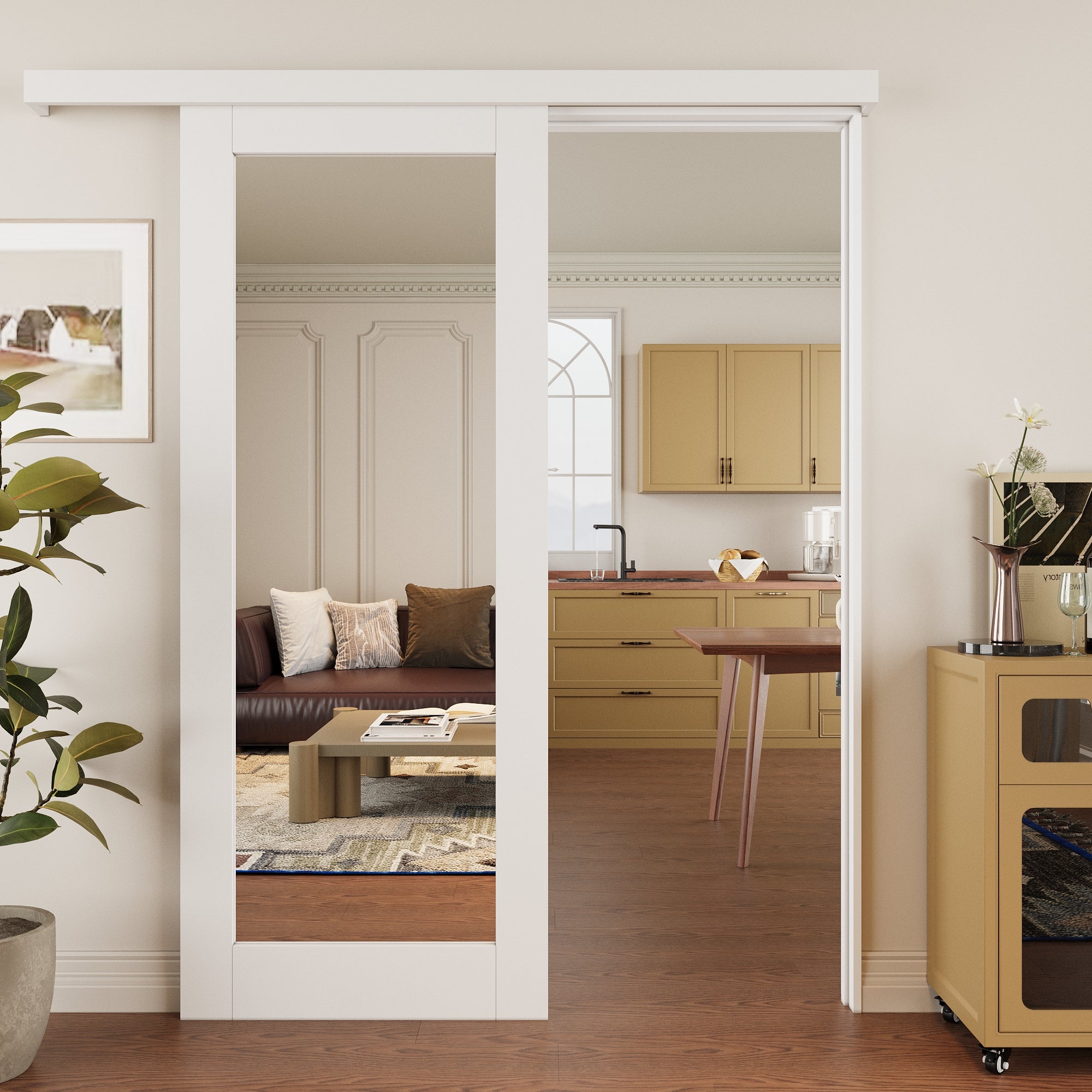 Ark Design Hidden Track Style 1-Lite Mirrored Glass White Primed Sliding Barn Door with Hardware Kit
