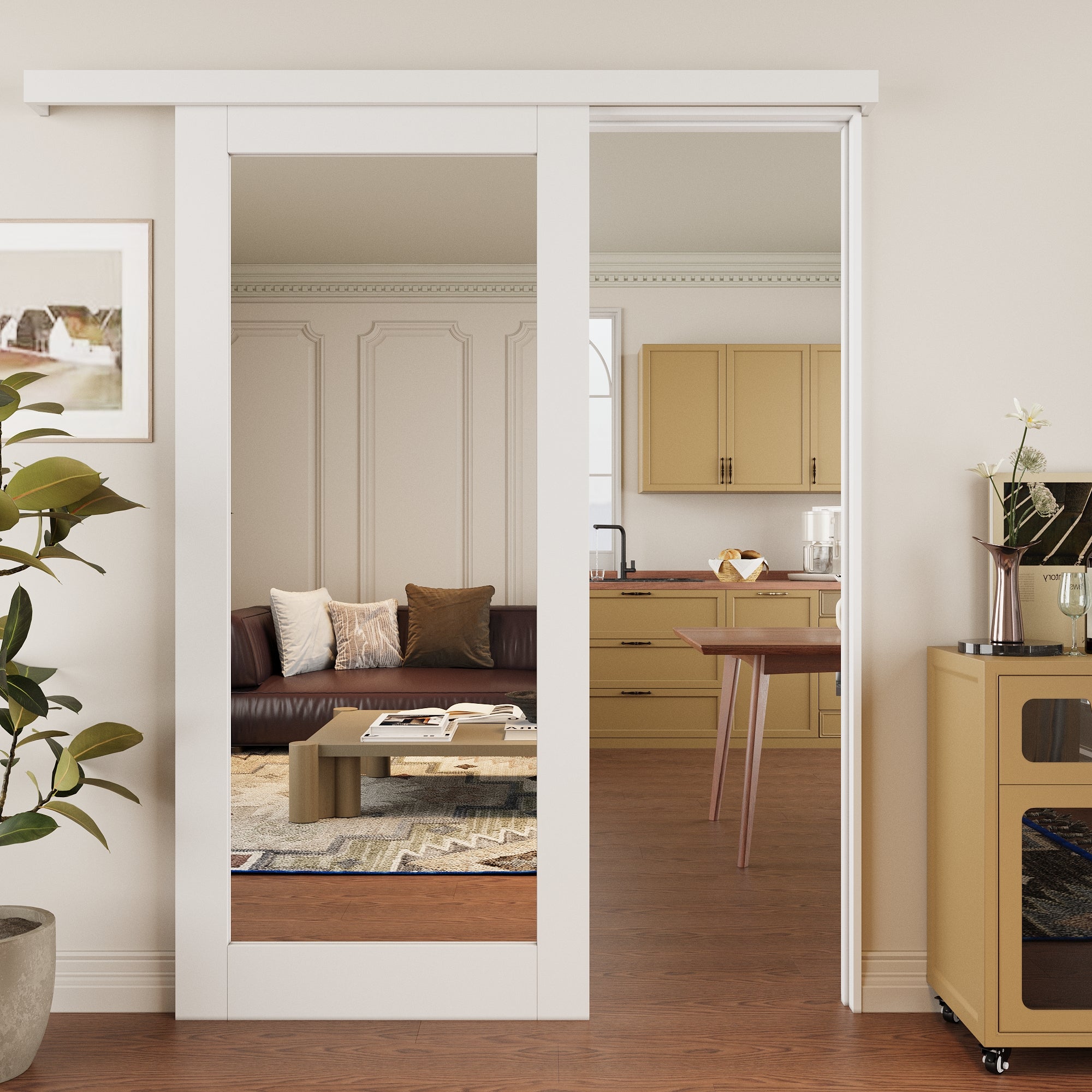Ark Design Hidden Track Style 1-Lite Mirrored Glass White Primed Sliding Barn Door with Hardware Kit