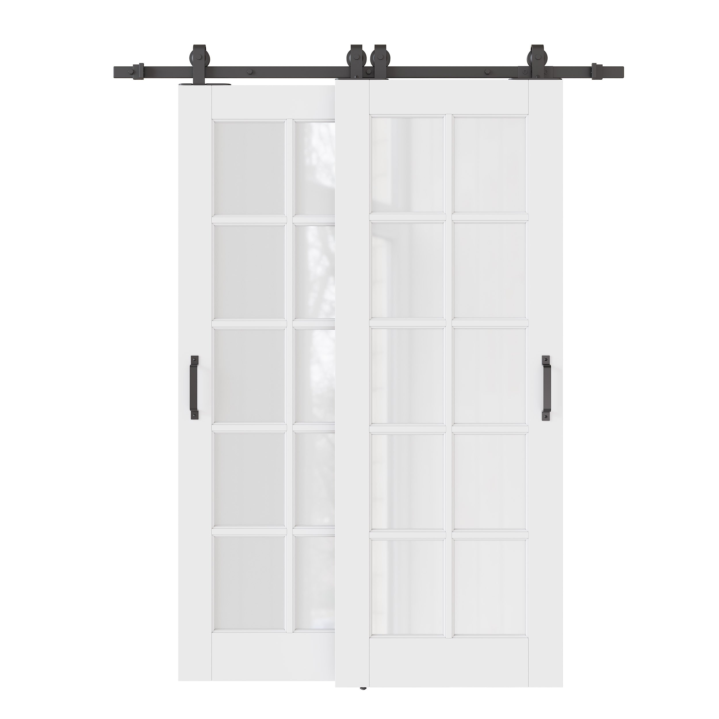 Ark Design Bypass Barn Door, 10-Lite Tempred Frosted Glass, Solid Core MDF & Pre-finished & Paintable Surface, With Hardware Kit Bypass, White