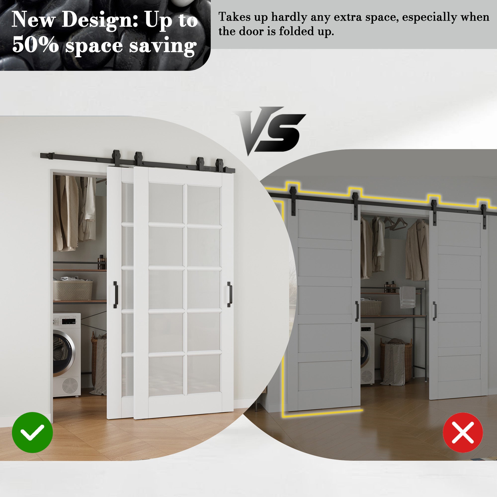 Ark Design Bypass Barn Door, 10-Lite Tempred Frosted Glass, Solid Core MDF & Pre-finished & Paintable Surface, With Hardware Kit Bypass, White