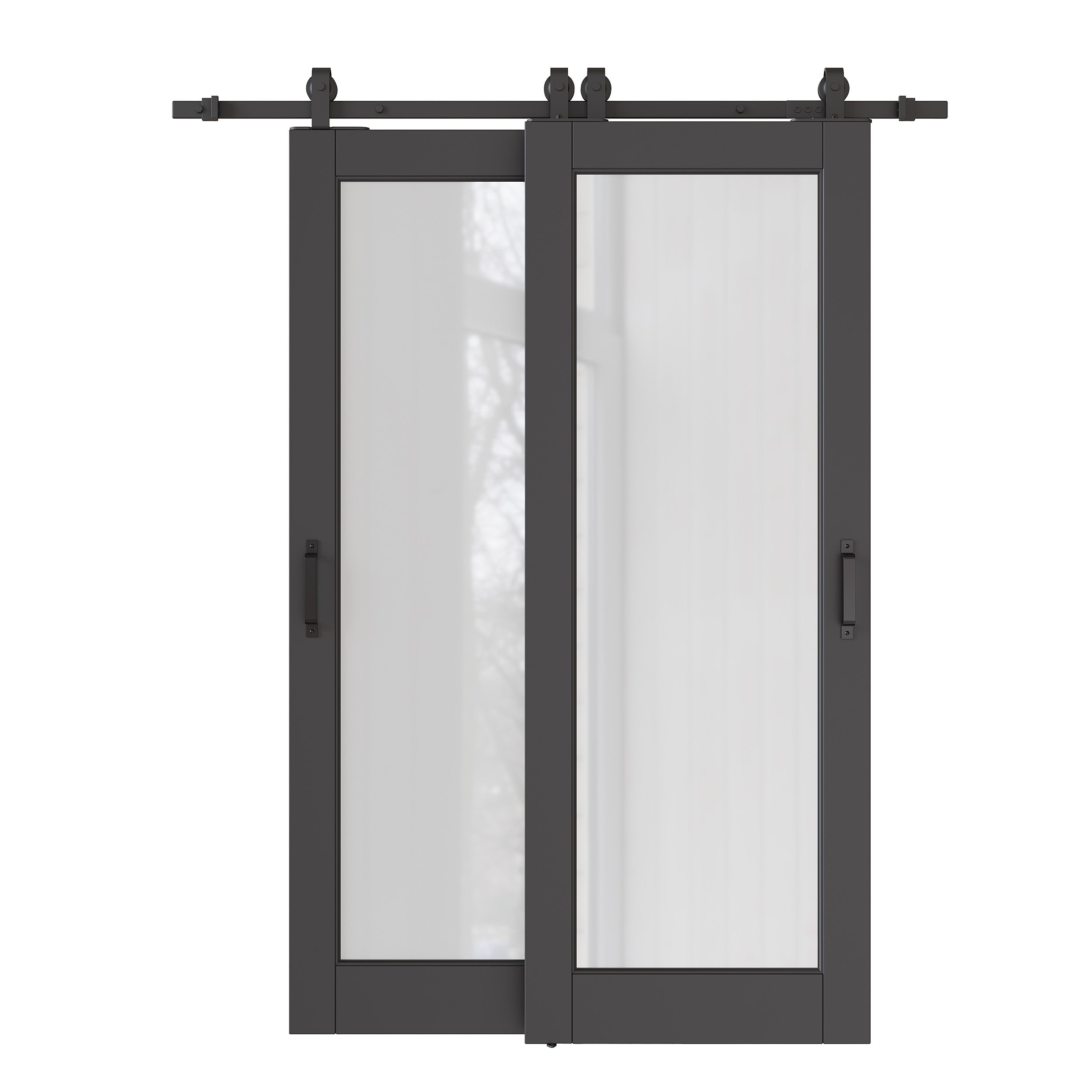Ark Design Bypass Barn Door, 1-Lite Tempred Frosted Glass, Solid Core MDF & Finished, With Hardware Kit Bypass,Black