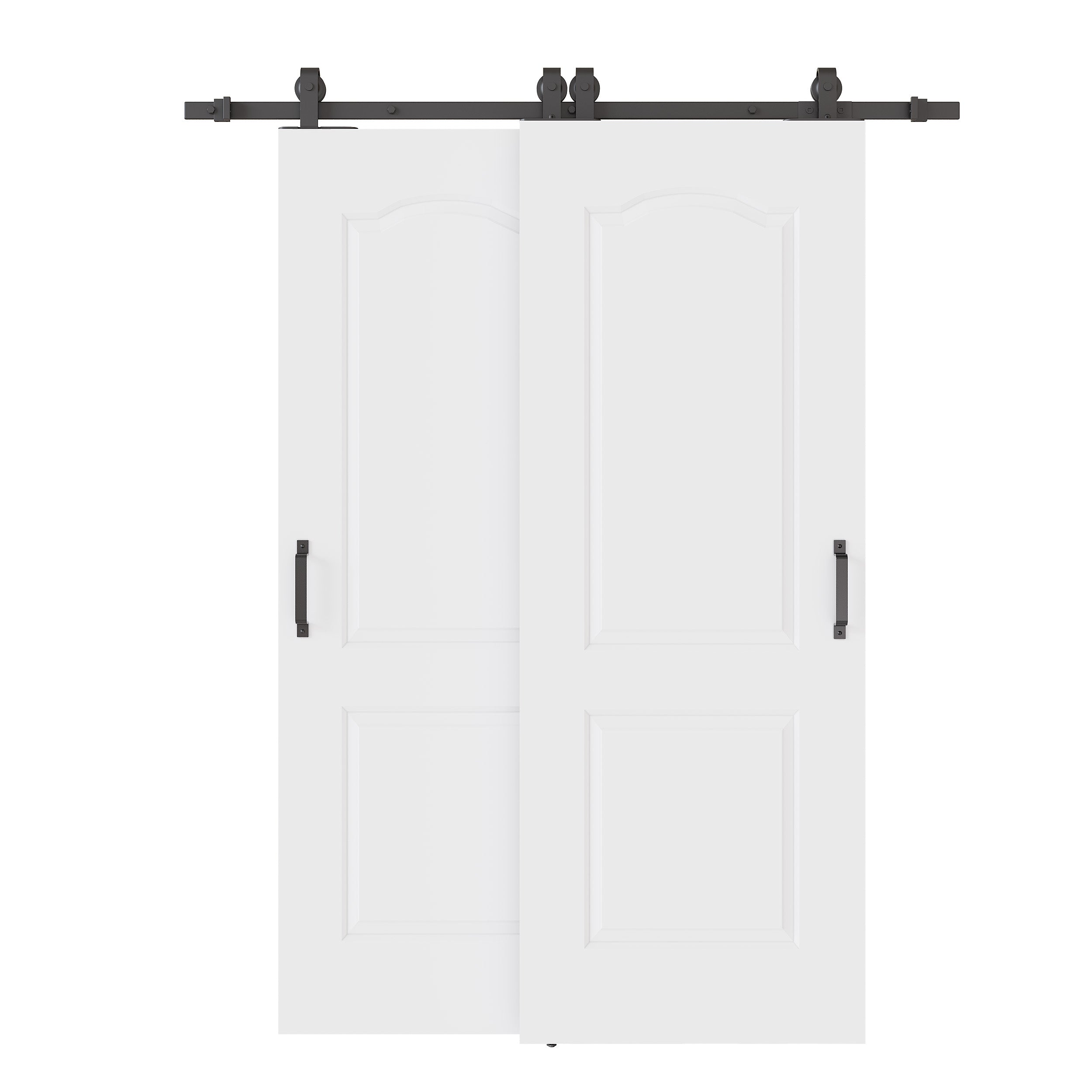 Ark Design Bypass Barn Door, 2-Panel Molded Doors, Solid Core MDF & Pre-finished & Paintable Surface, With Hardware Kit Bypass, White
