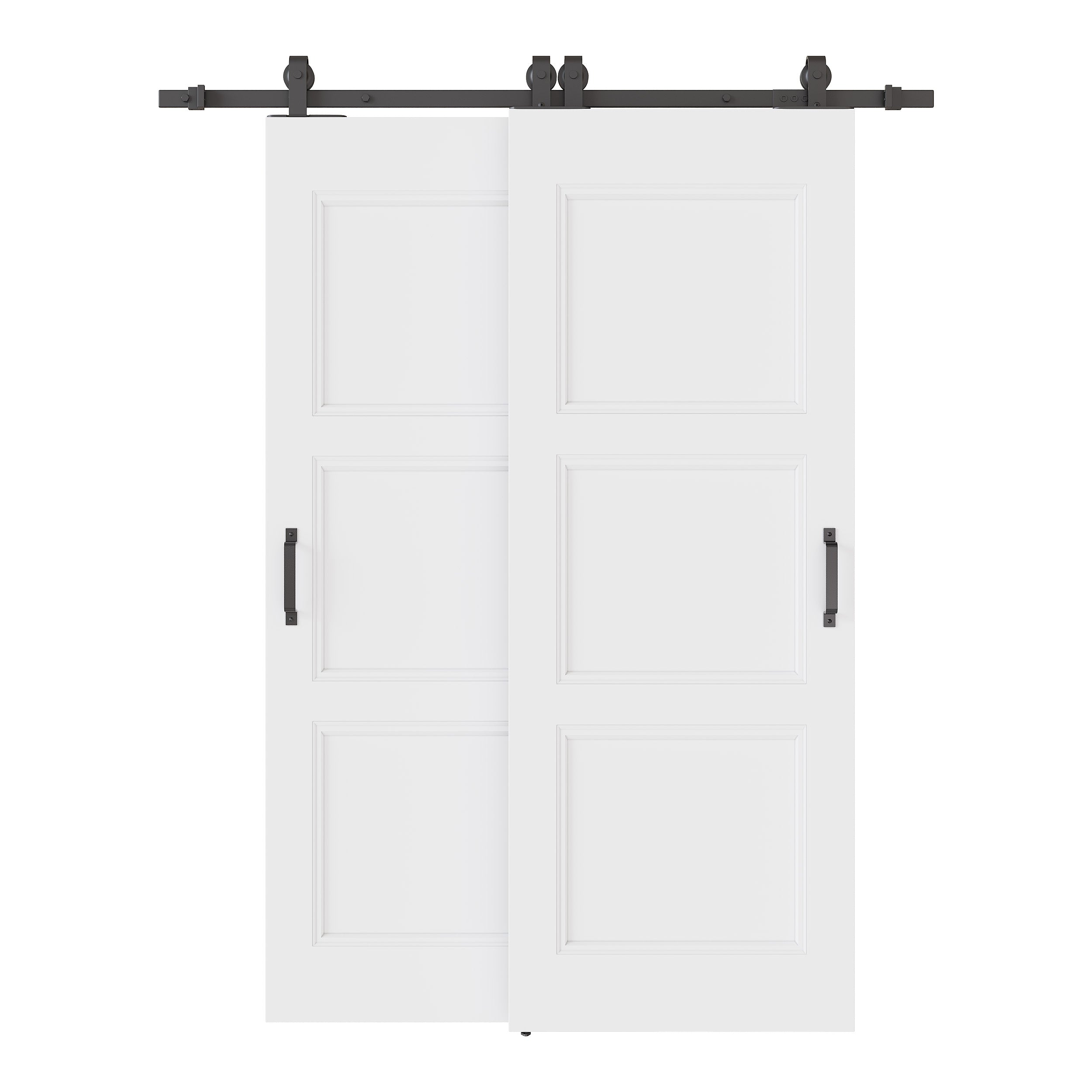 Ark Design Bypass Barn Door, 3-Panel Molded Doors, Solid Core MDF & Pre-finished & Paintable Surface, With Hardware Kit Bypass, White