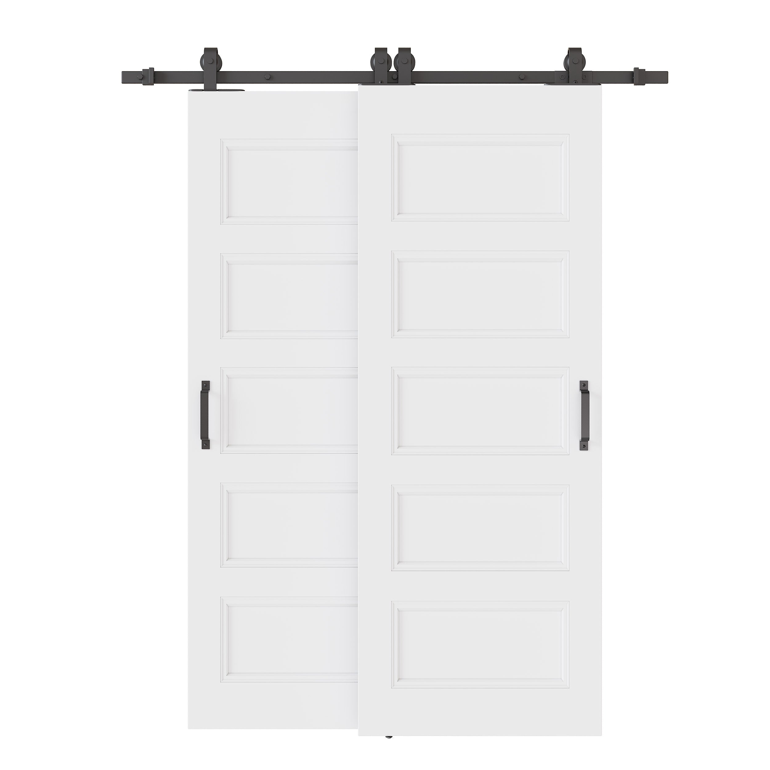 Ark Design Bypass Barn Door, 5-Panel Molded Doors, Solid Core MDF & Pre-finished & Paintable Surface, With Hardware Kit Bypass, White