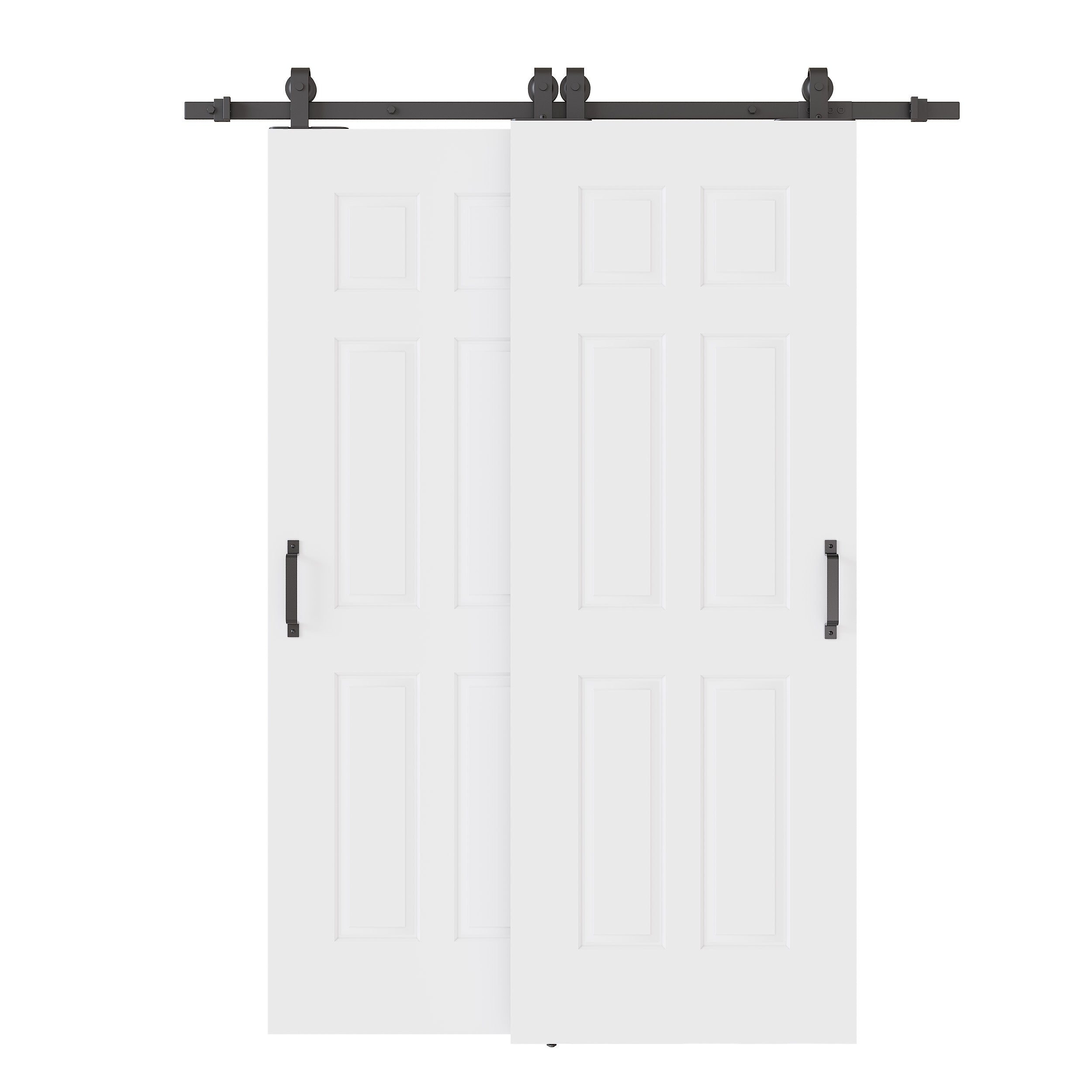 Ark Design Bypass Barn Door, 6-Panel Molded Doors, Solid Core MDF & Pre-finished & Paintable Surface, With Hardware Kit Bypass, White