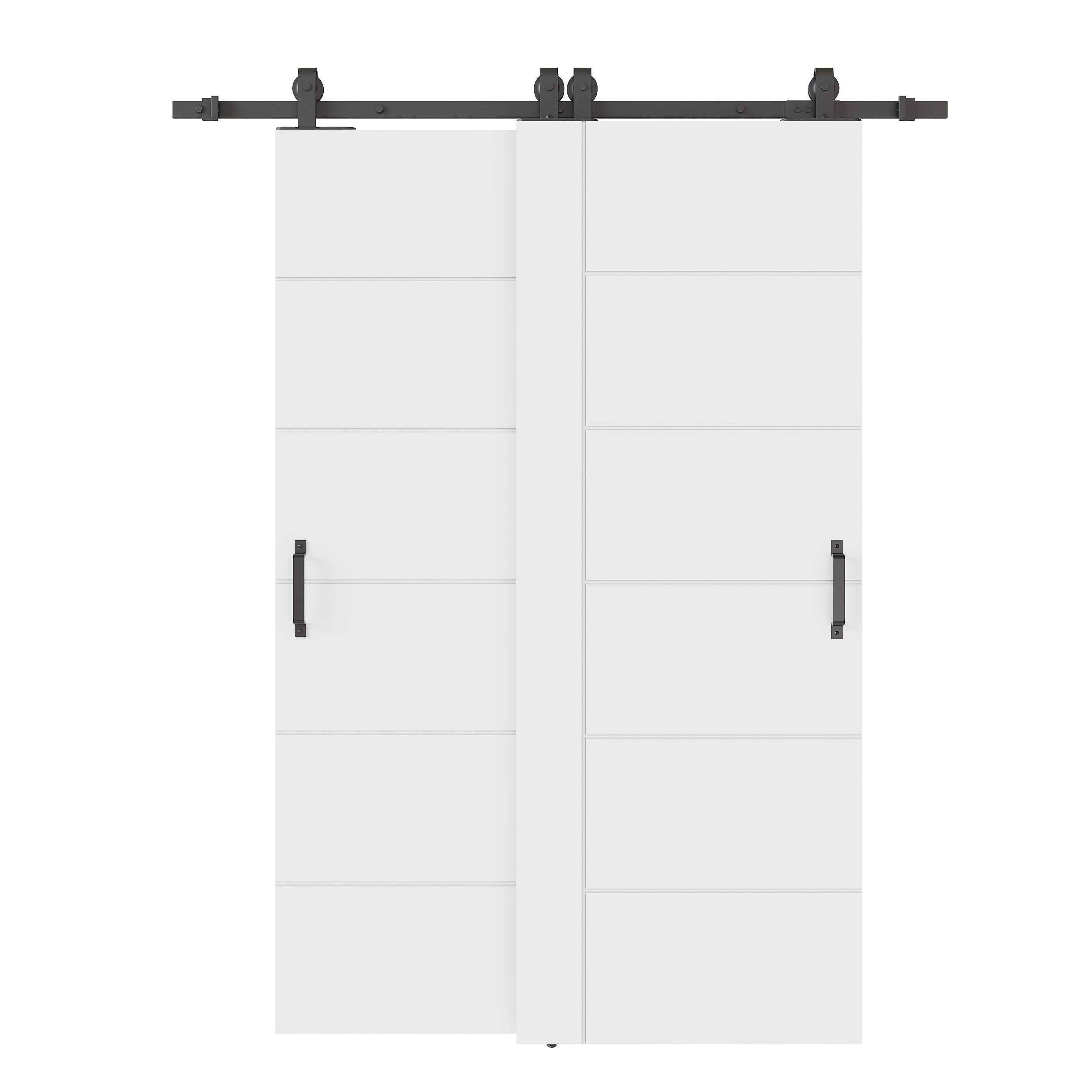 Ark Design Bypass Barn Door, 6-Panel Molded Doors with Horizontal Grain Texture, Solid Core MDF & Pre-finished & Paintable Surface, With Hardware Kit Bypass, White