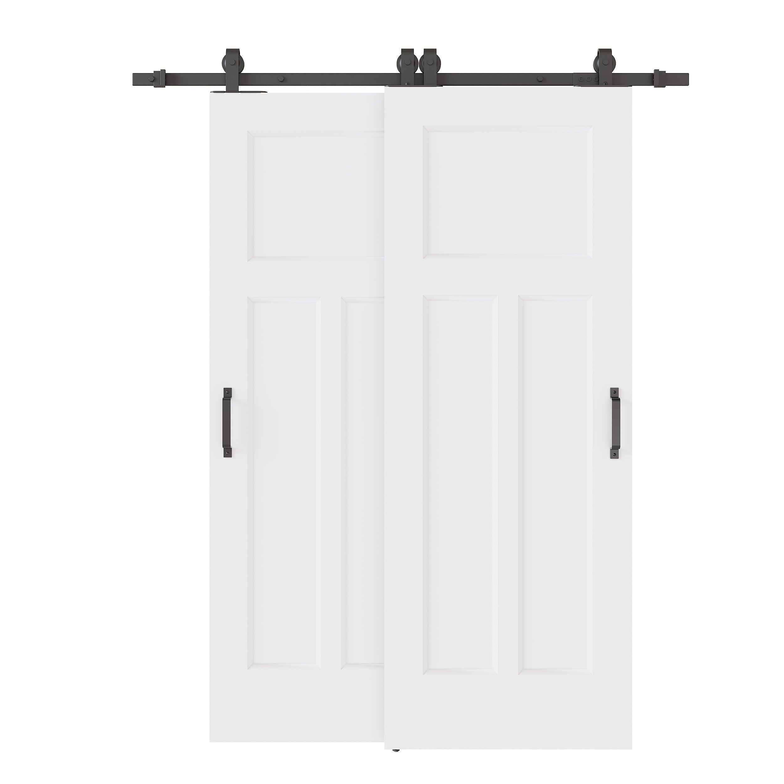 Ark Design Bypass Barn Door, T-Shape Panel Molded Doors, Solid Core MDF & Pre-finished & Paintable Surface, With Hardware Kit Bypass, White