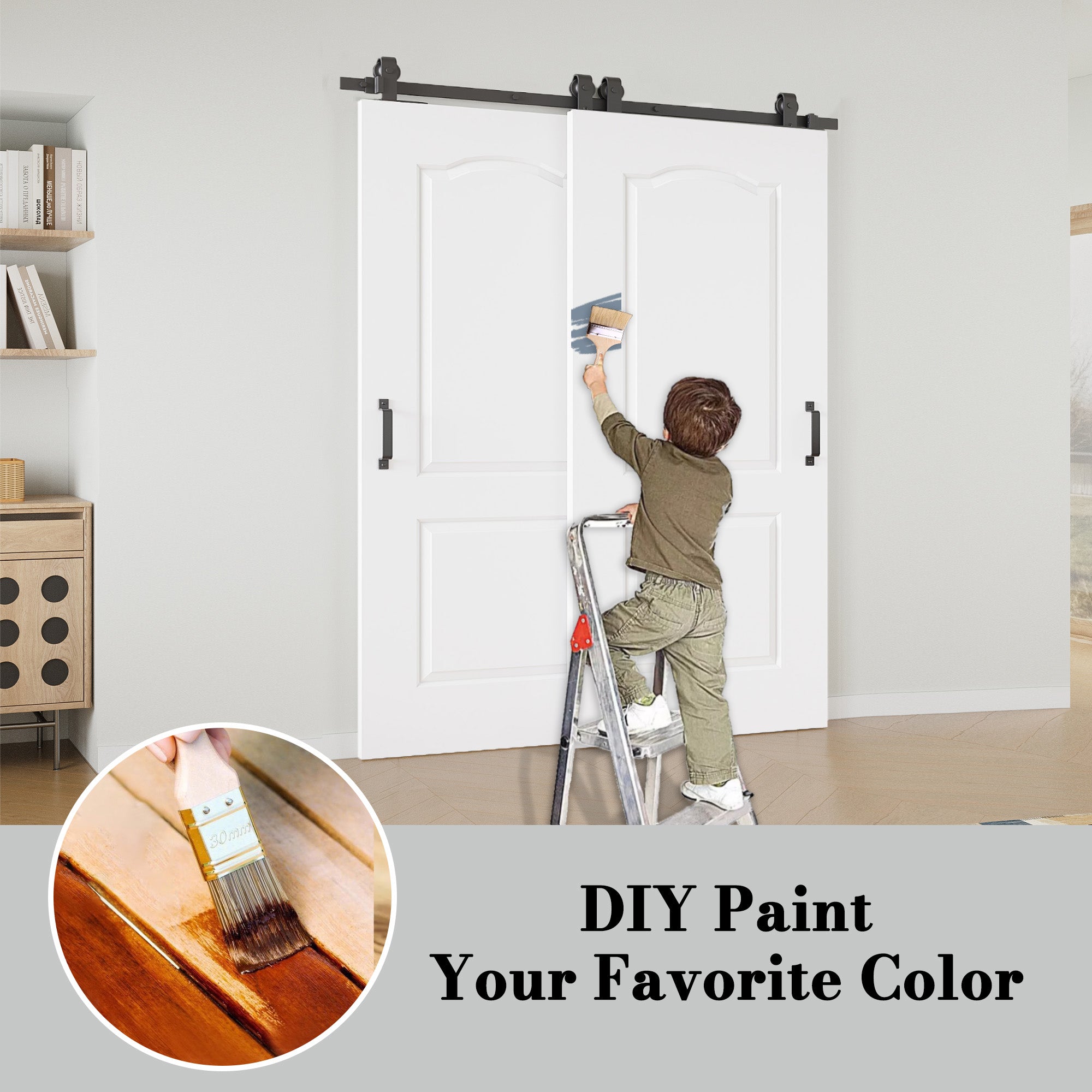 Ark Design Bypass Barn Door, 2-Panel Molded Doors, Solid Core MDF & Pre-finished & Paintable Surface, With Hardware Kit Bypass, White