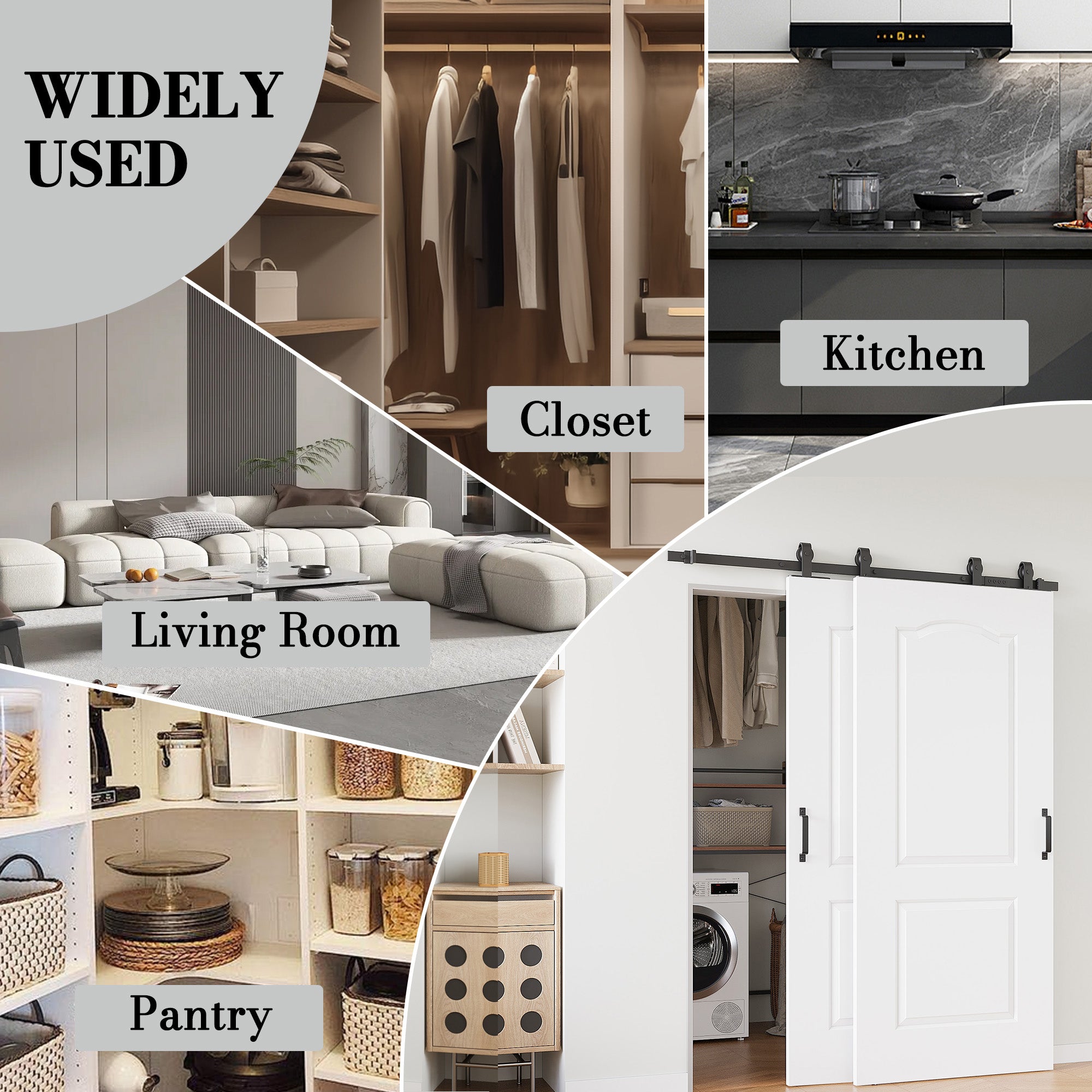 Ark Design Bypass Barn Door, 2-Panel Molded Doors, Solid Core MDF & Pre-finished & Paintable Surface, With Hardware Kit Bypass, White