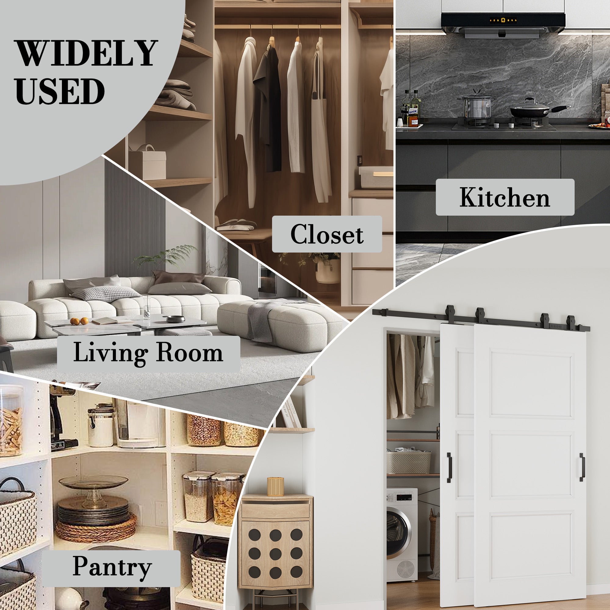 Ark Design Bypass Barn Door, 3-Panel Molded Doors, Solid Core MDF & Pre-finished & Paintable Surface, With Hardware Kit Bypass, White