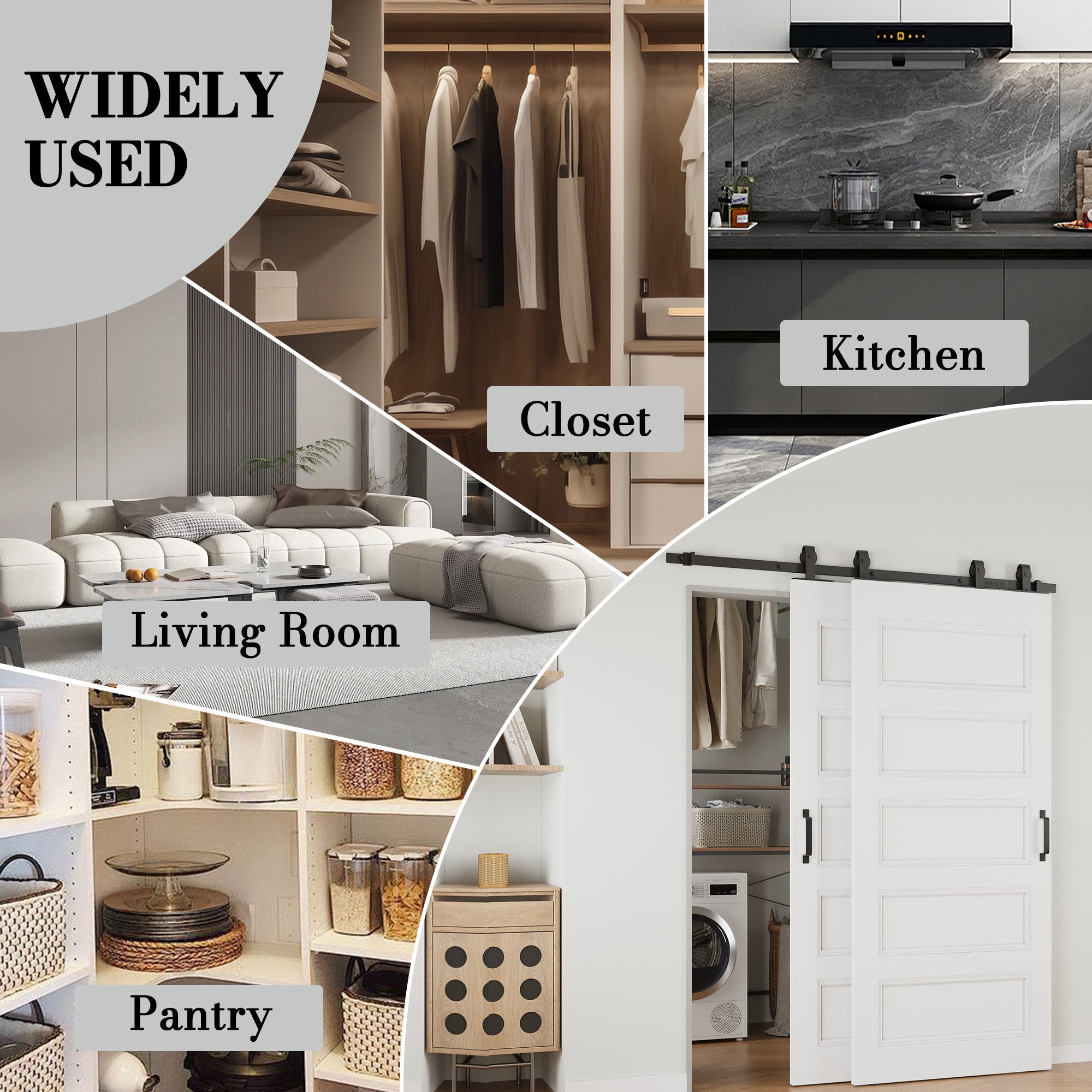 Ark Design Bypass Barn Door, 5-Panel Molded Doors, Solid Core MDF & Pre-finished & Paintable Surface, With Hardware Kit Bypass, White