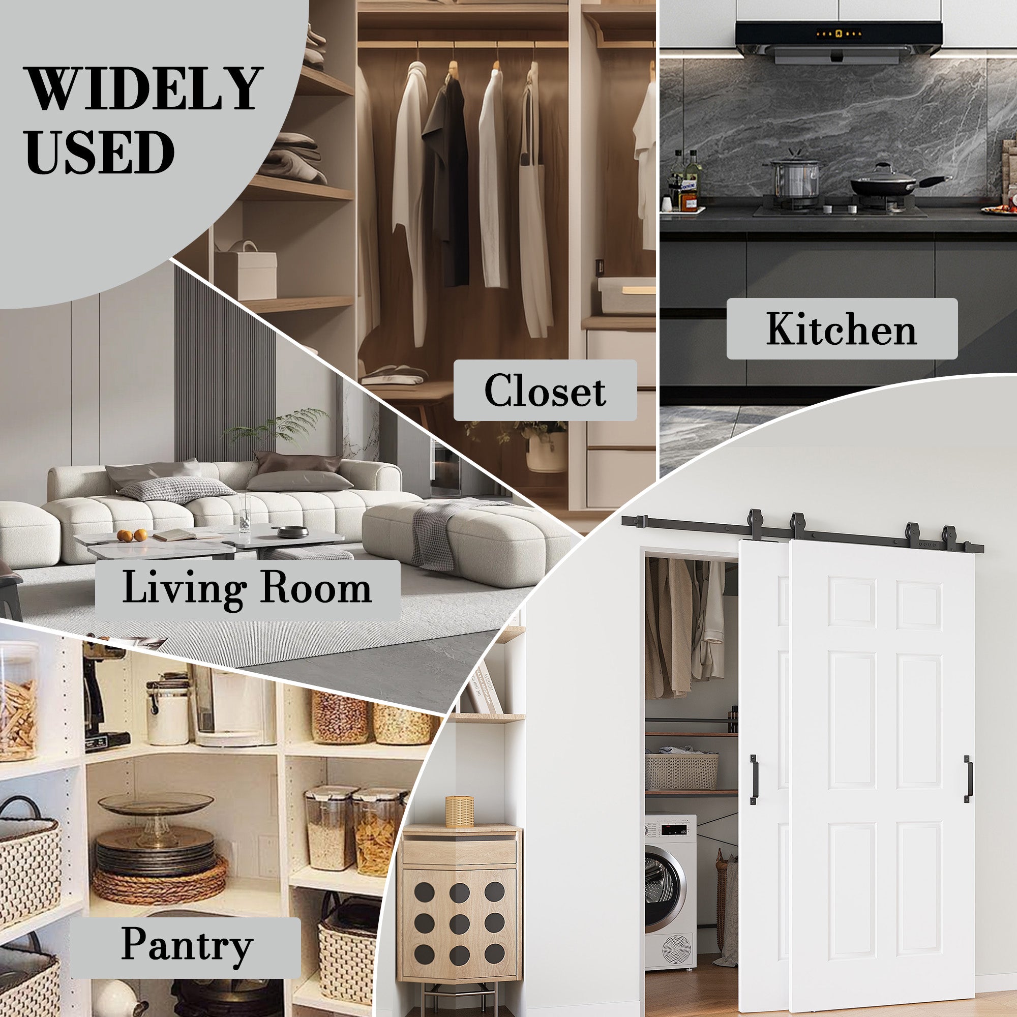 Ark Design Bypass Barn Door, 6-Panel Molded Doors, Solid Core MDF & Pre-finished & Paintable Surface, With Hardware Kit Bypass, White