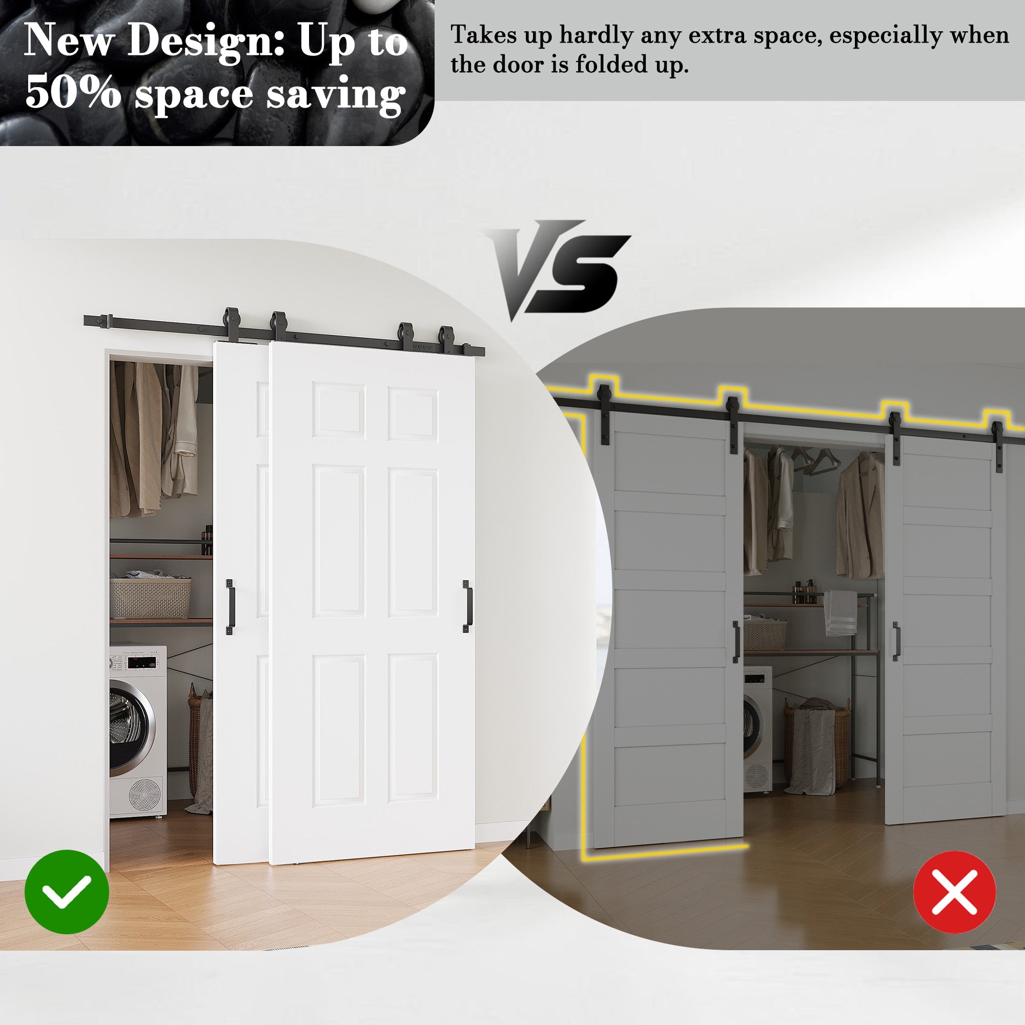 Ark Design Bypass Barn Door, 6-Panel Molded Doors, Solid Core MDF & Pre-finished & Paintable Surface, With Hardware Kit Bypass, White