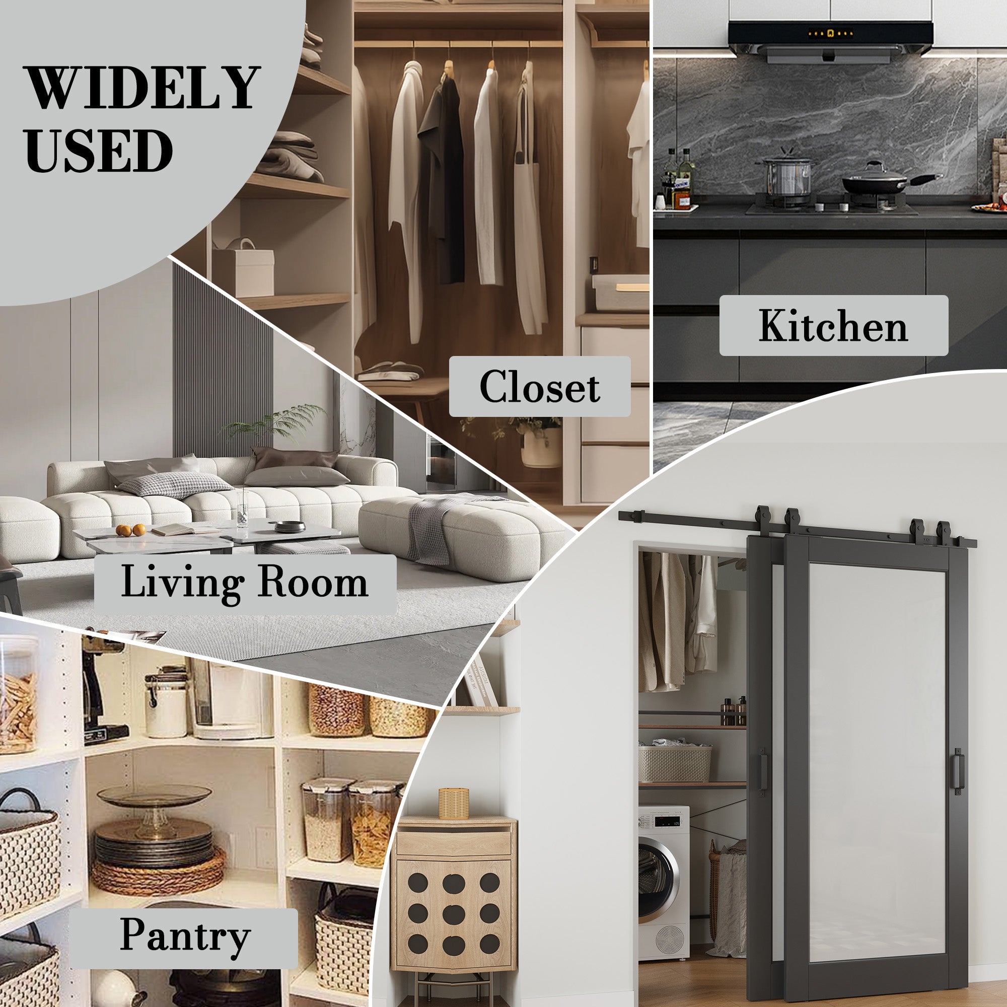 Ark Design Bypass Barn Door, 1-Lite Tempred Frosted Glass, Solid Core MDF & Finished, With Hardware Kit Bypass,Black