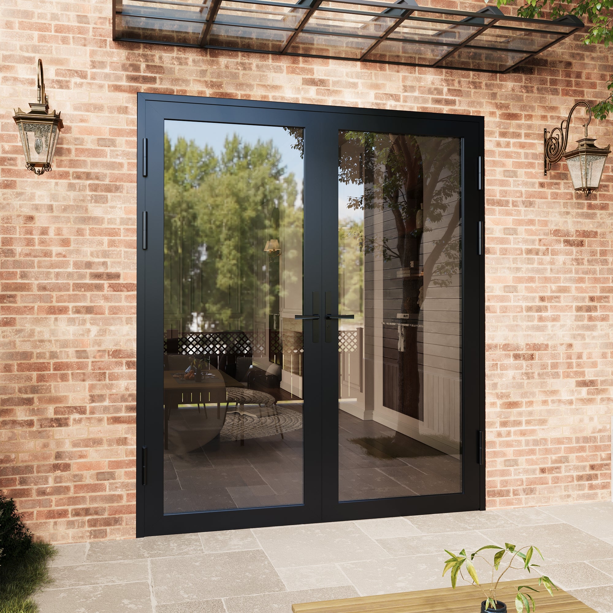 Ark Design 72 in. x 80 in. French Double Black Aluminum Patio Door with Tempered Glass