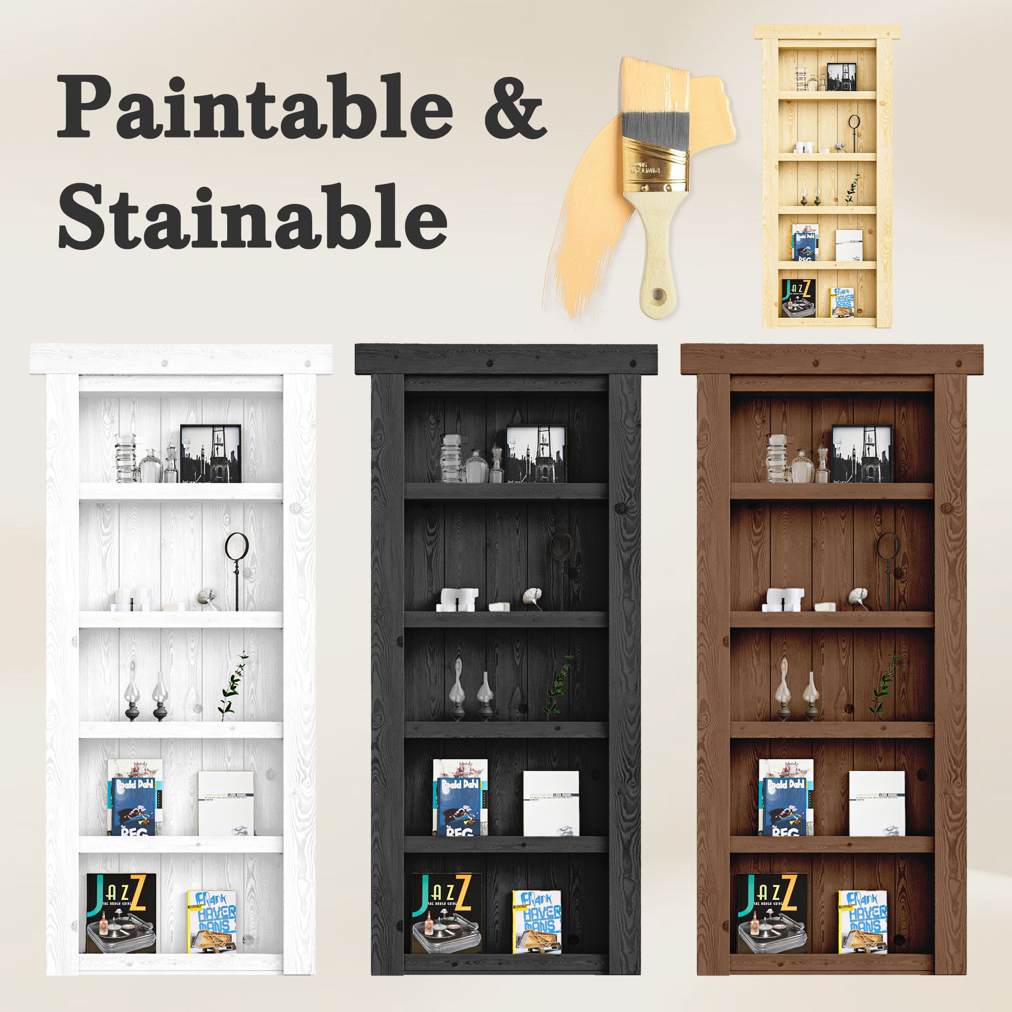 Ark Design Assembled Universal/Reversible Solid Core Unfinished Wood 4-Shelf Flush Mount Hidden Bookcase Door
