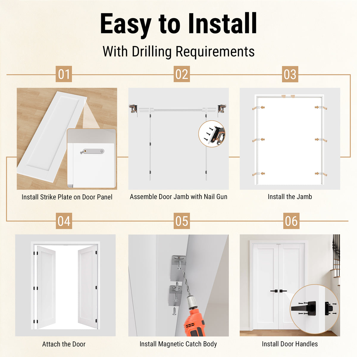 [Magnetic Catch Prehung French Door Collection] 1-Lite Clear Glass White Solid Core Double Prehung French Door with Ready-to-Assemble Jamb