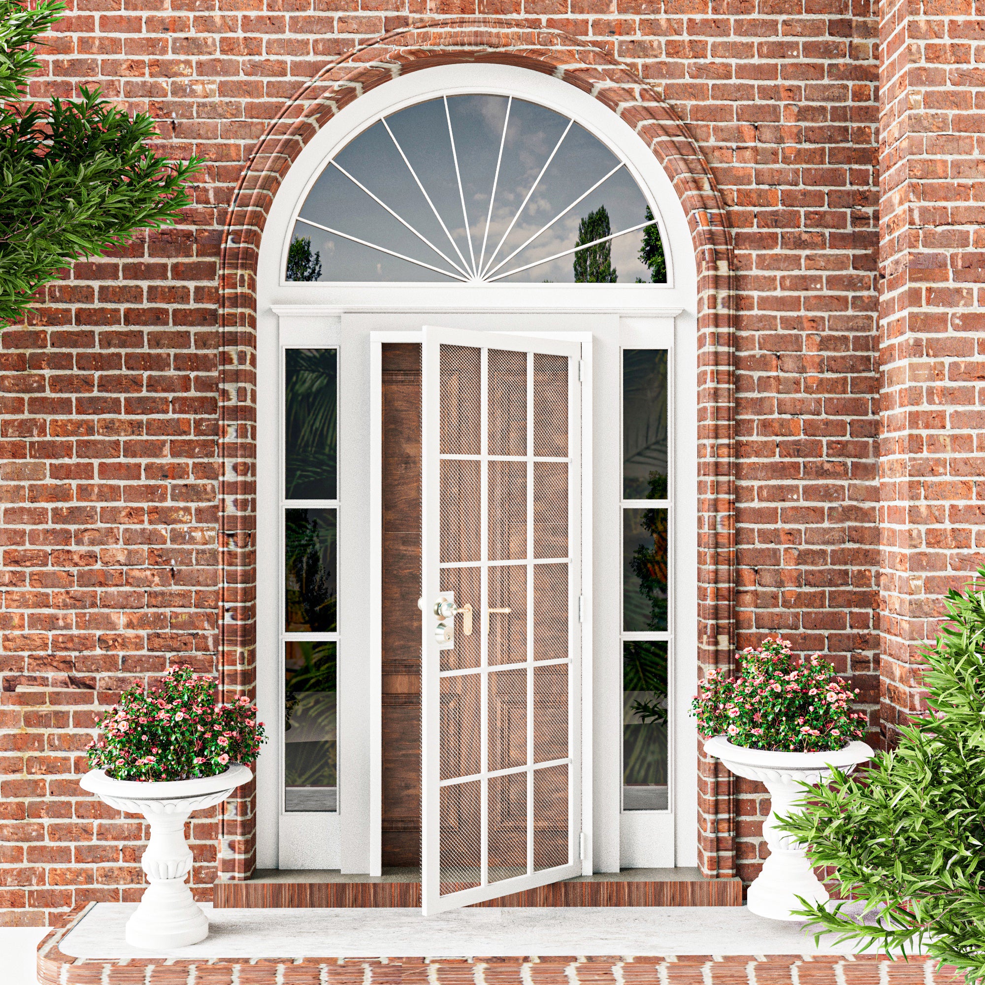 Ark Design Universal/Reversible 15-Grid White Surface Mount Steel Security Door w/Expanded Metal Screen(Lock)