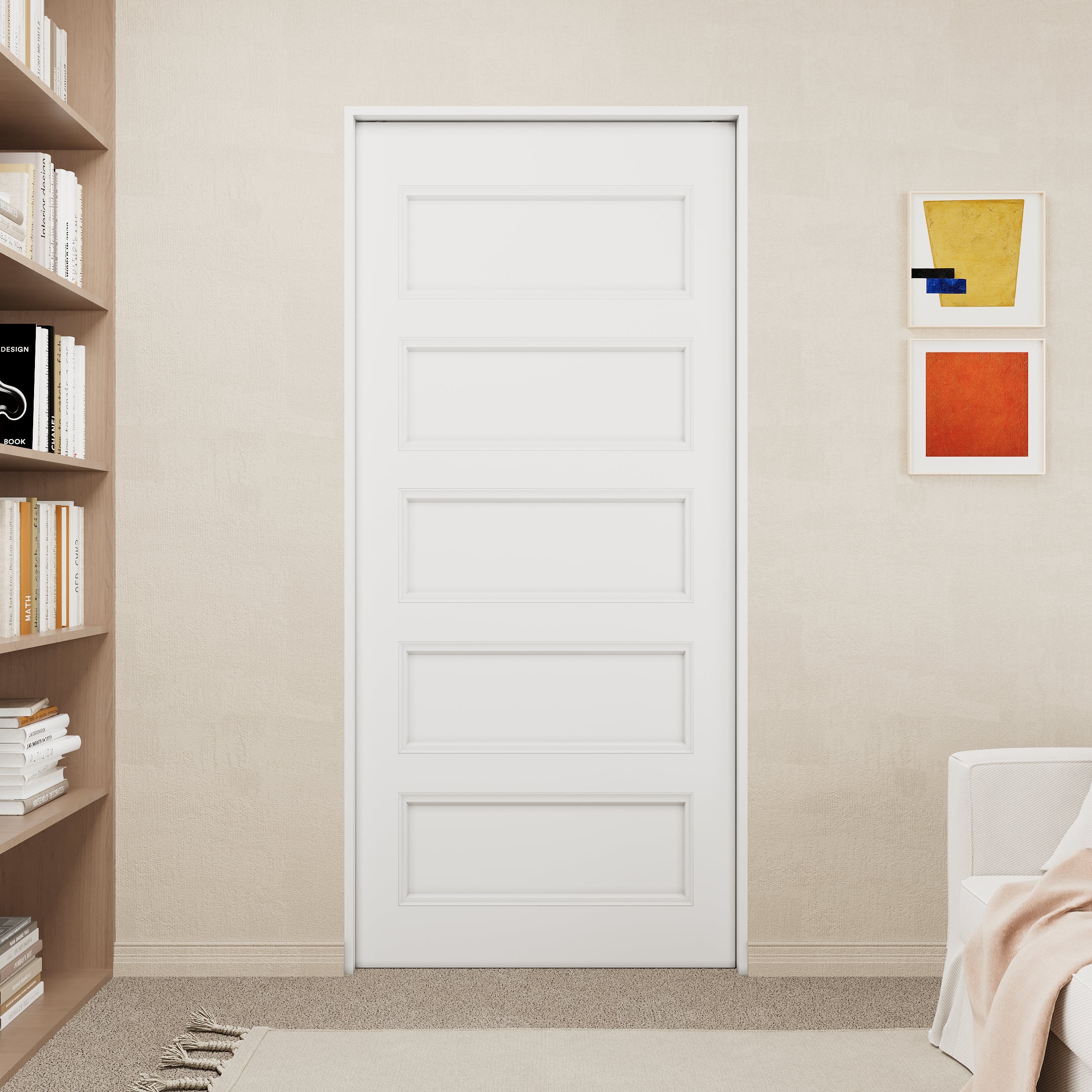 Ark Design 5 lite Panel Pocket Door with Hardware Kit & Soft Close & Frame, Solid Core MDF Wood & Paint-grade Finished, White