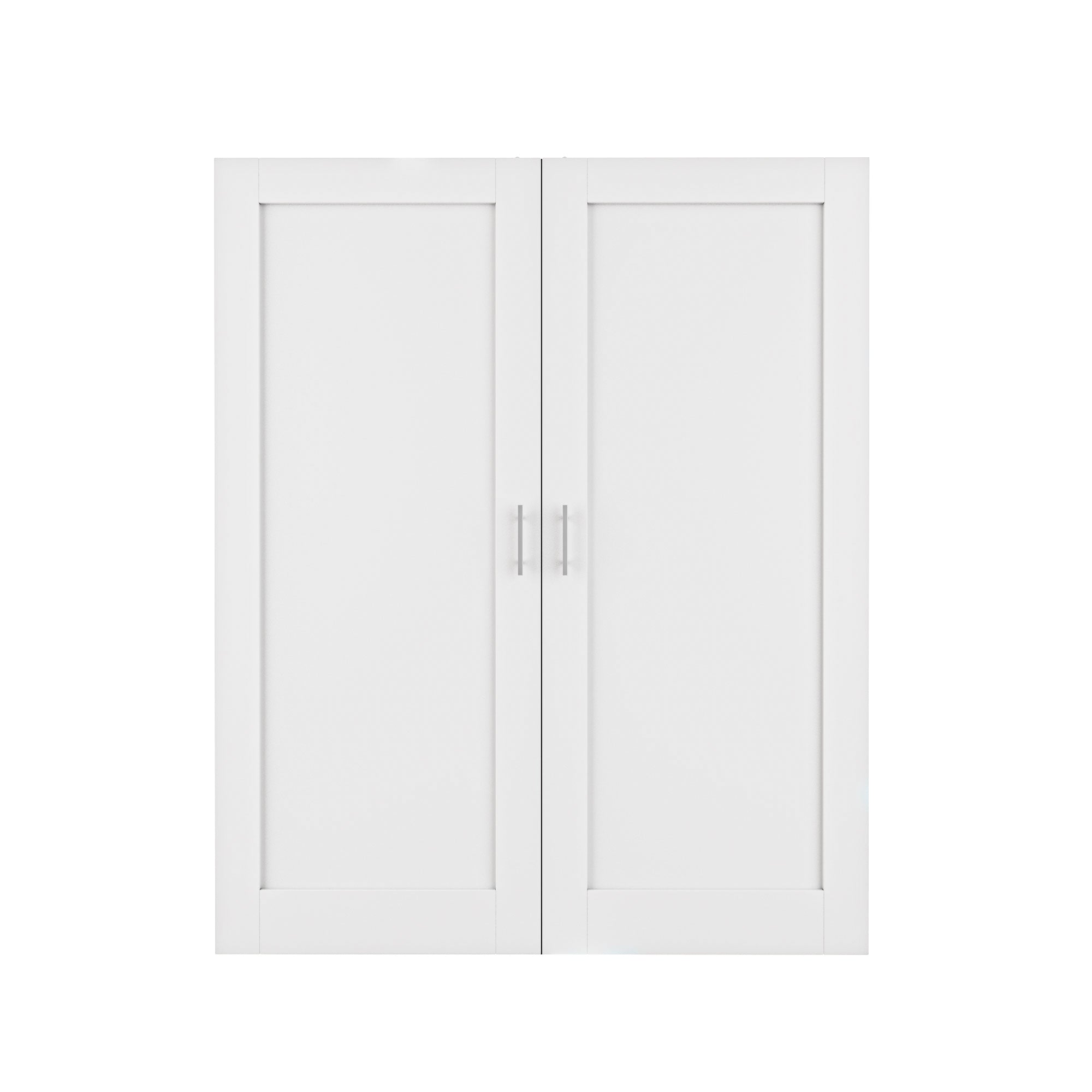 [Silver Ball Catch Double Doors without Jamb] 1-Lite Panel White Solid Core Glass French Door Panels Door with Sliver Ball Catch & Handles & Hinges, Jamb Not Included
