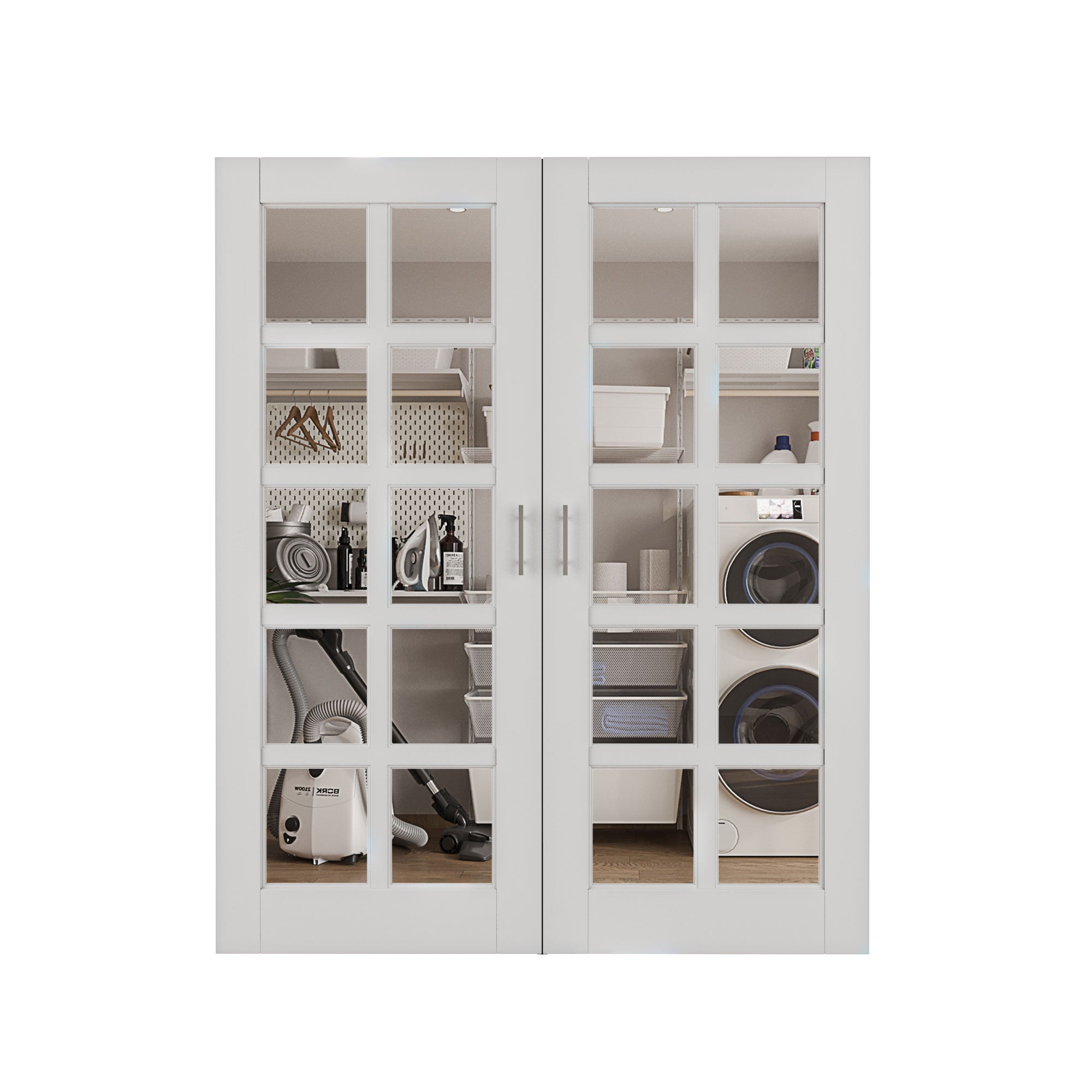 [Silver Ball Catch Double Doors without Jamb] 10-Lite Clear Glass White Solid Core Glass French Door Panels Door with Sliver Ball Catch & Handles & Hinges, Jamb Not Included