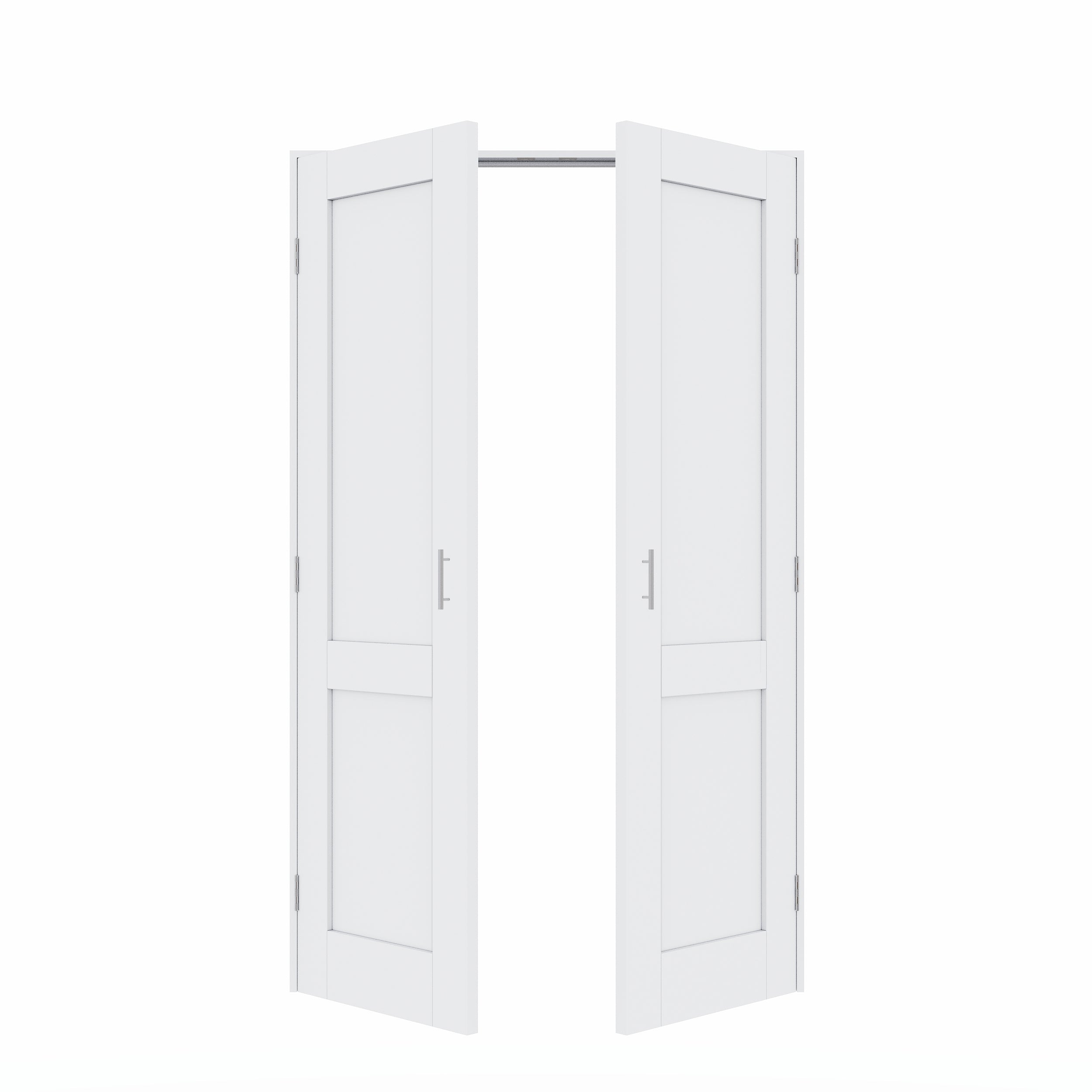 [Silver Ball Catch Double Doors without Jamb] 2-Lite Panel White Solid Core Glass French Door Panels Door with Sliver Ball Catch & Handles & Hinges, Jamb Not Included