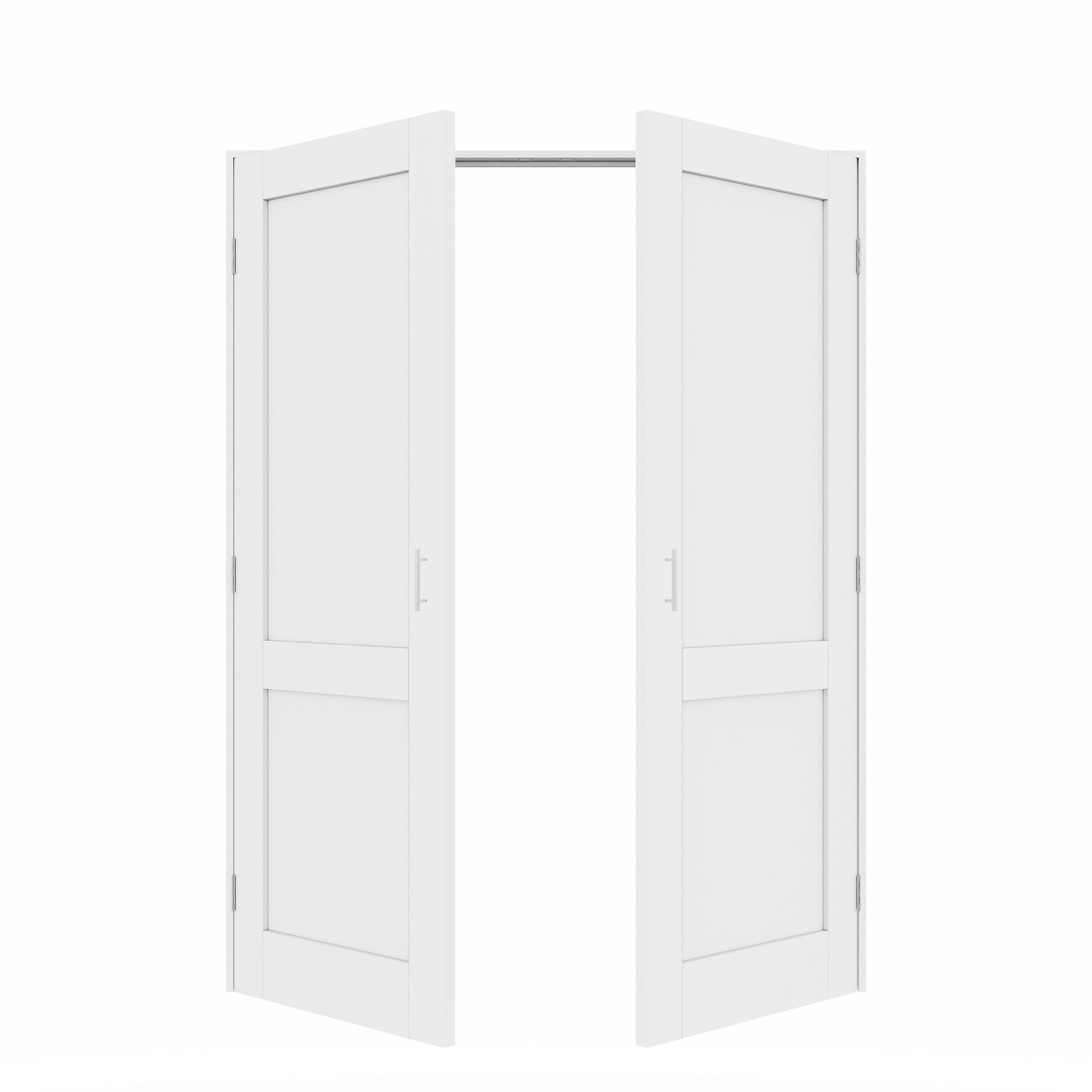 [Silver Ball Catch Double Doors without Jamb] 2-Lite Panel White Solid Core Glass French Door Panels Door with Sliver Ball Catch & Handles & Hinges, Jamb Not Included
