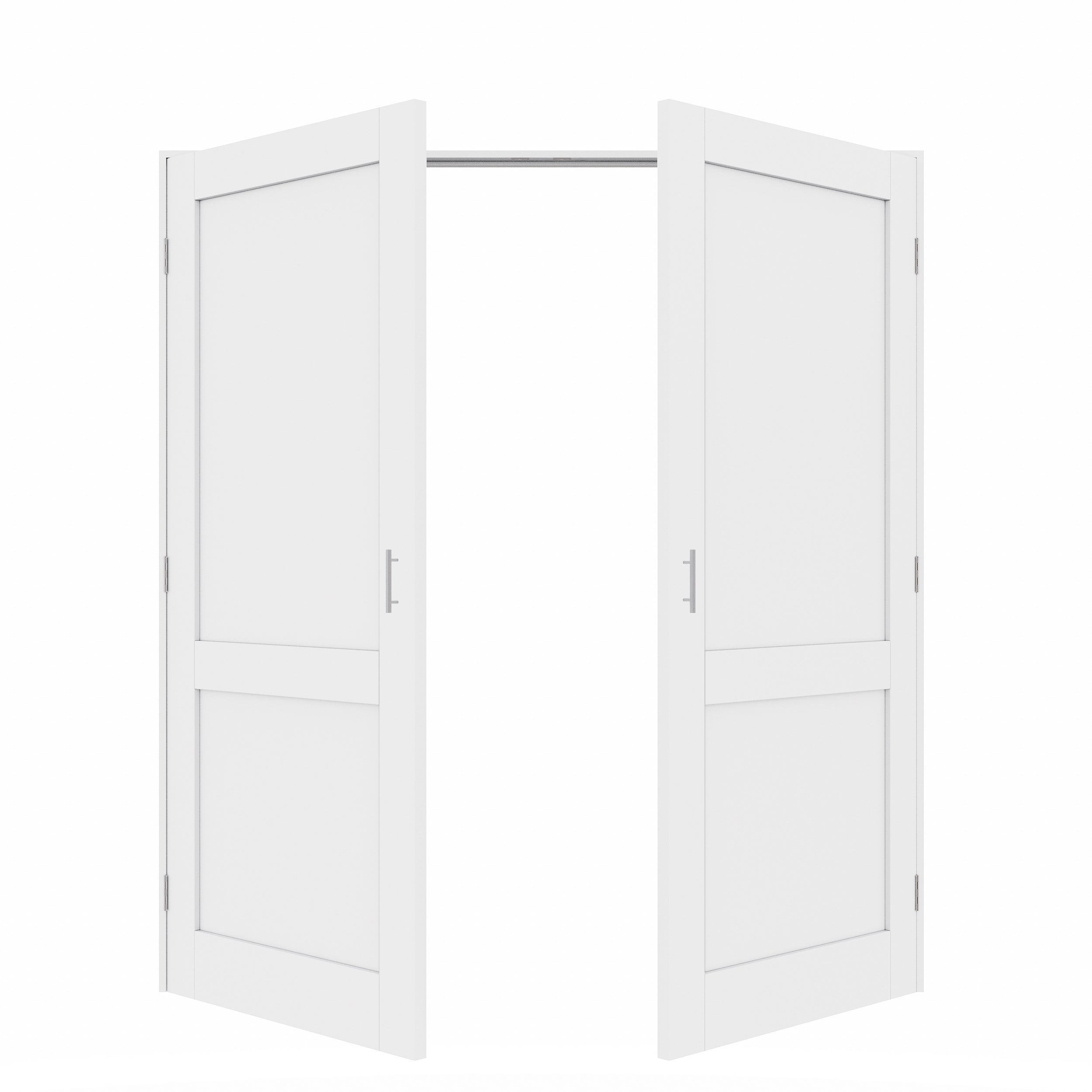 [Silver Ball Catch Double Doors without Jamb] 2-Lite Panel White Solid Core Glass French Door Panels Door with Sliver Ball Catch & Handles & Hinges, Jamb Not Included