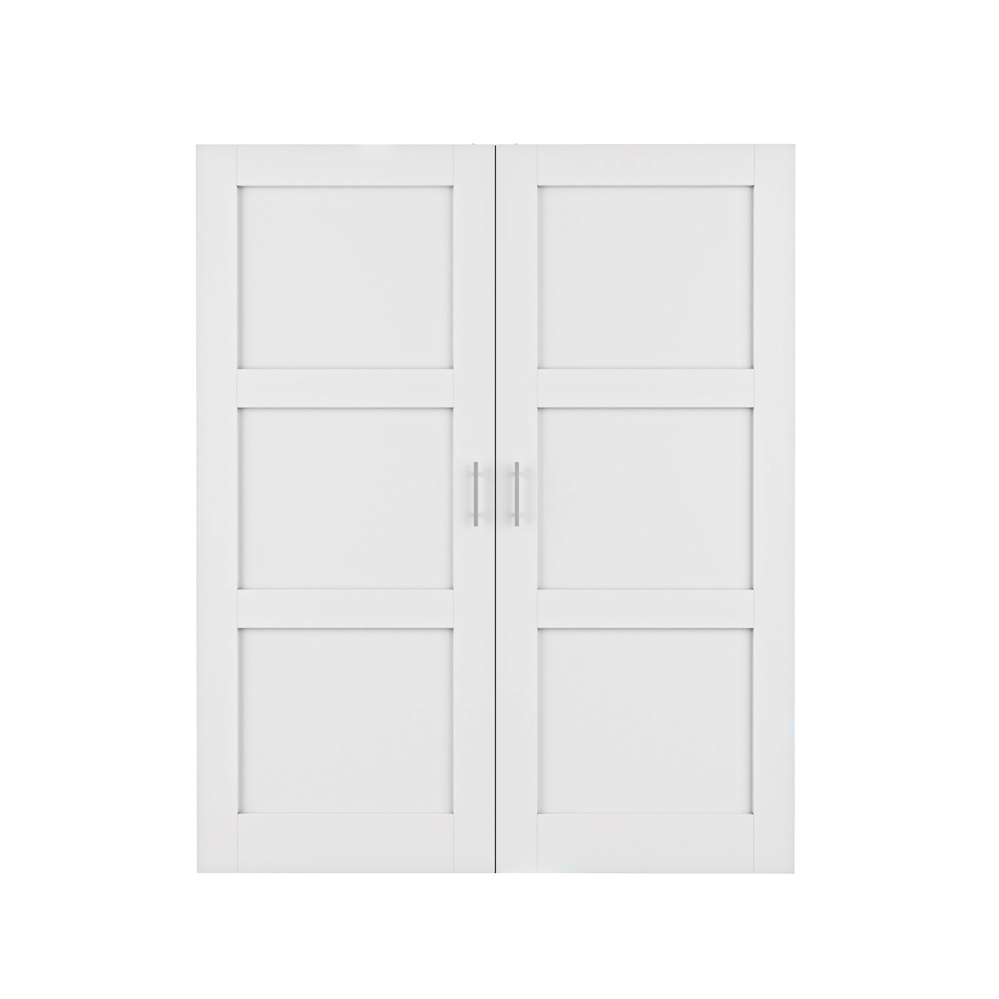 [Silver Ball Catch Double Doors without Jamb] 3-Lite Panel White Solid Core Glass French Door Panels Door with Sliver Ball Catch & Handles & Hinges, Jamb Not Included