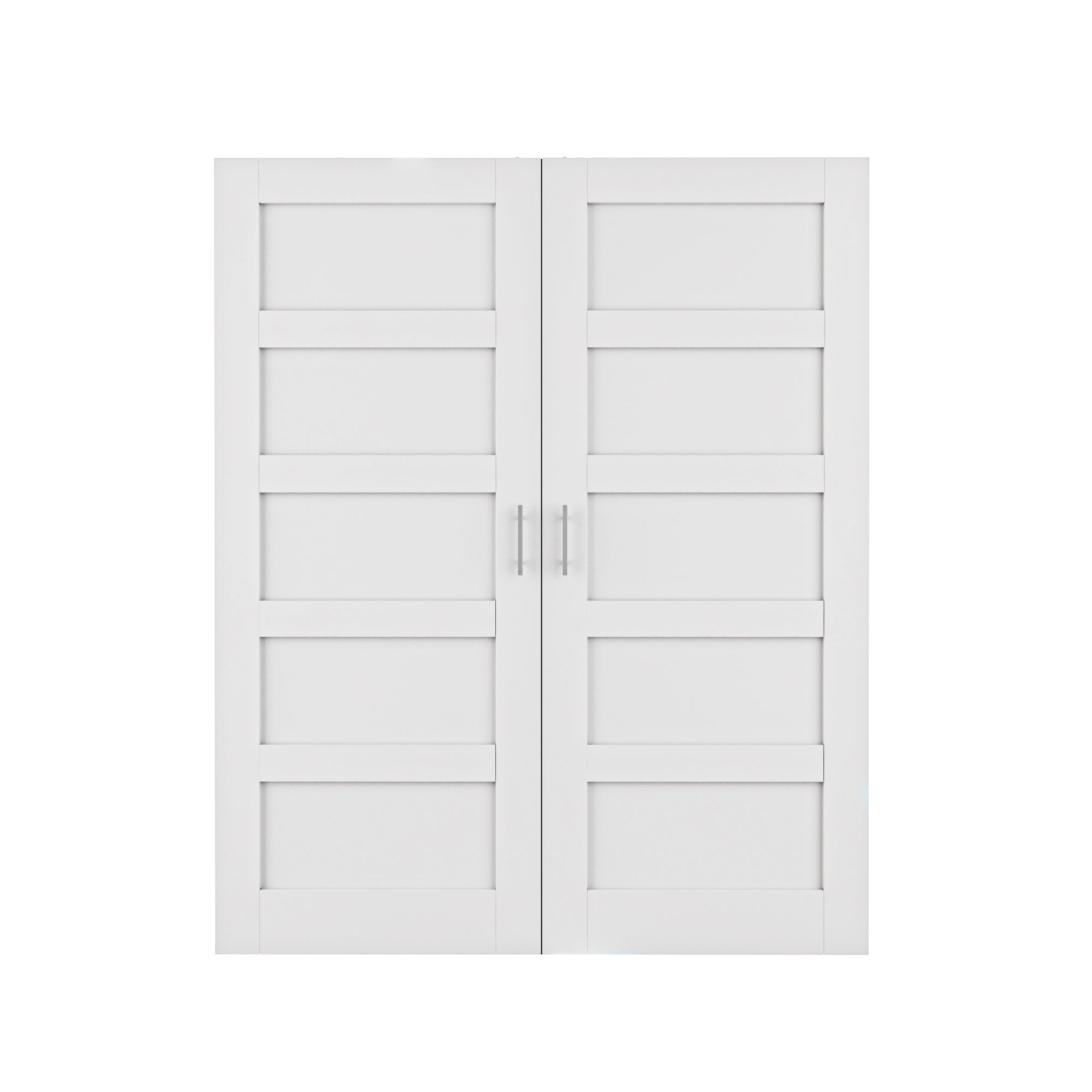 [Silver Ball Catch Double Doors without Jamb] 5-Lite Panel White Solid Core Glass French Door Panels Door with Sliver Ball Catch & Handles & Hinges, Jamb Not Included